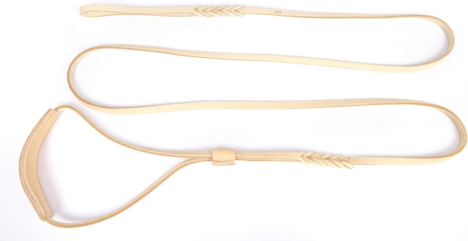 Dingo Soft Leather Show Lead with Braided Handle, Handmade, Dog Exhibition Leash, Brown 10700