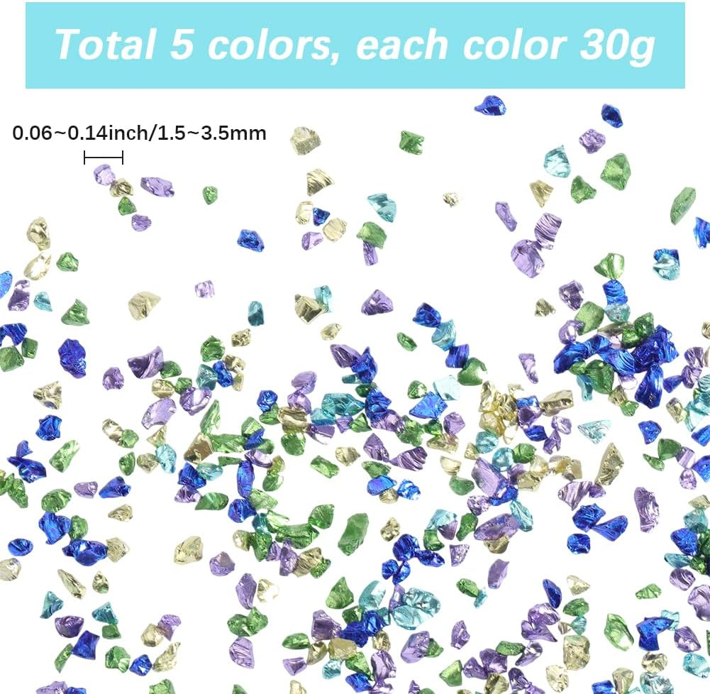 SUNNYCLUE 1 Box 5 Colors 150G Blue Broken Glass Small Crushed Crystals Bulk Irregular Glitter Metallic Stones Flakes Glass Chips for Resin Diy Art Vase Epoxy Supplies Crafts Nails Jewelry Making Women - Clear Ab image number 2