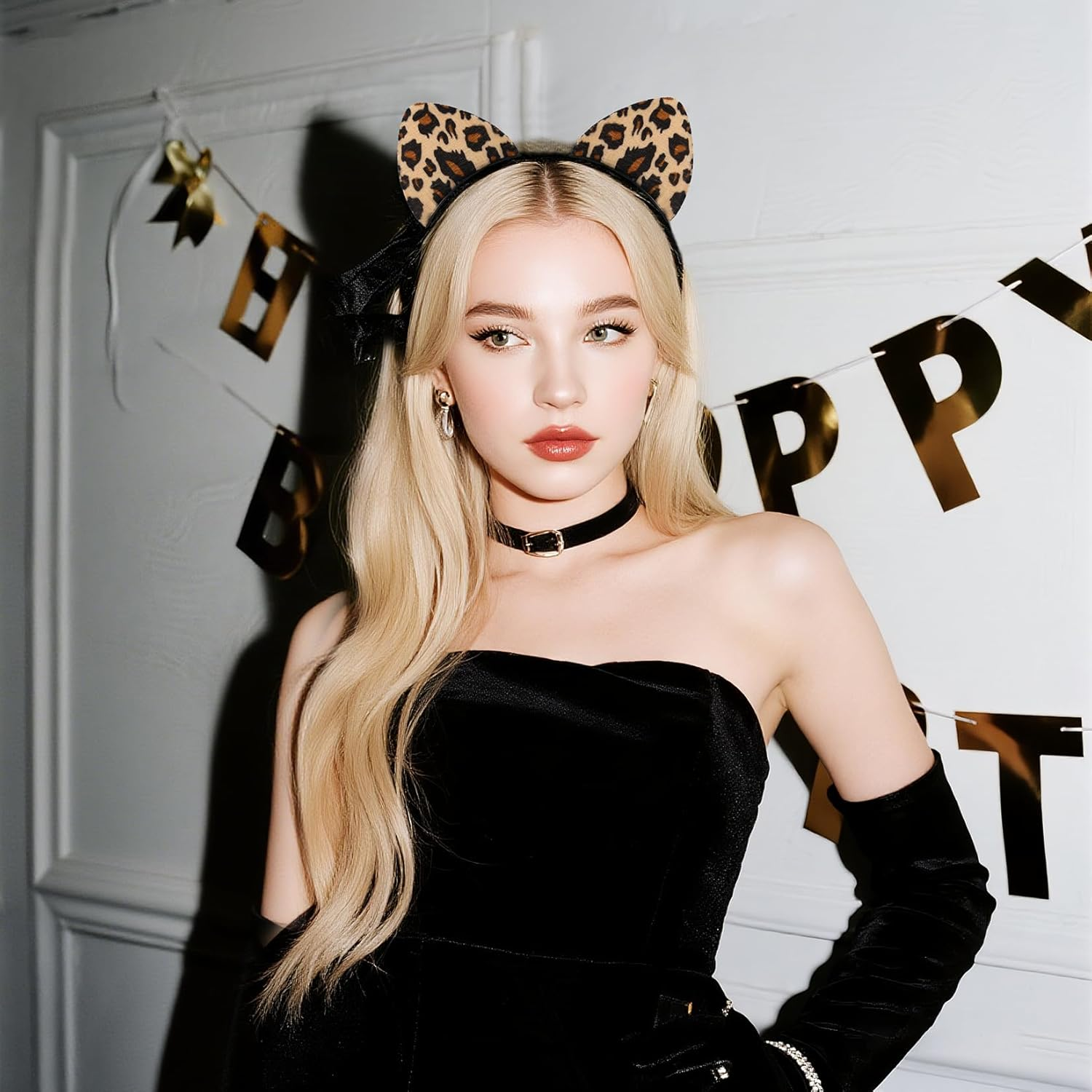 Alonekiss Fluffy Cheetah Leopard Ears Headband - Cheetah Print Ears Cat Cheeta Costume Accessories for Women Adult for Halloween (Gold) image number 6