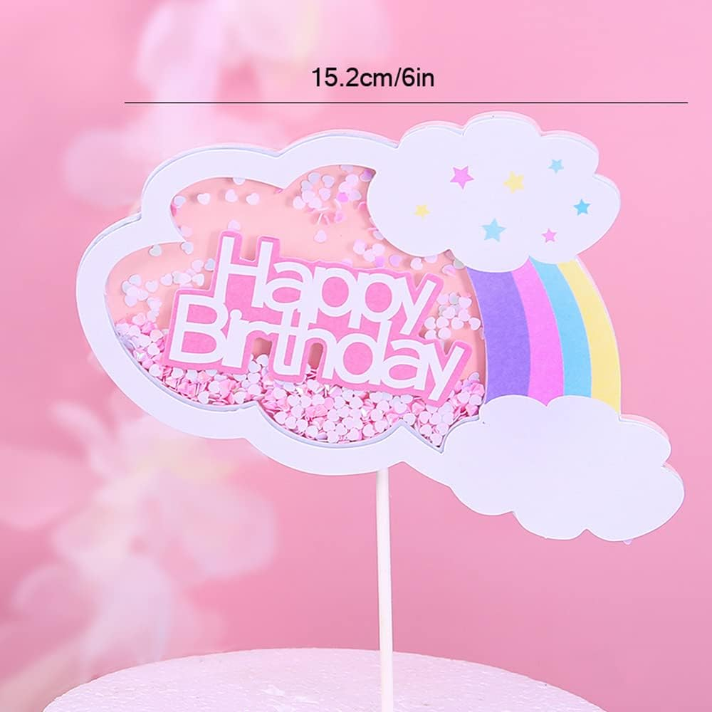 Kawailay Baby Girl 2Nd Birthday Cake Decoration Set Second Birthday Cake Topper with Rainbow Clouds Stars Cake Picks Two Year Old Cake Topper for Girls Birthday Party Supplies - Pink image number 2