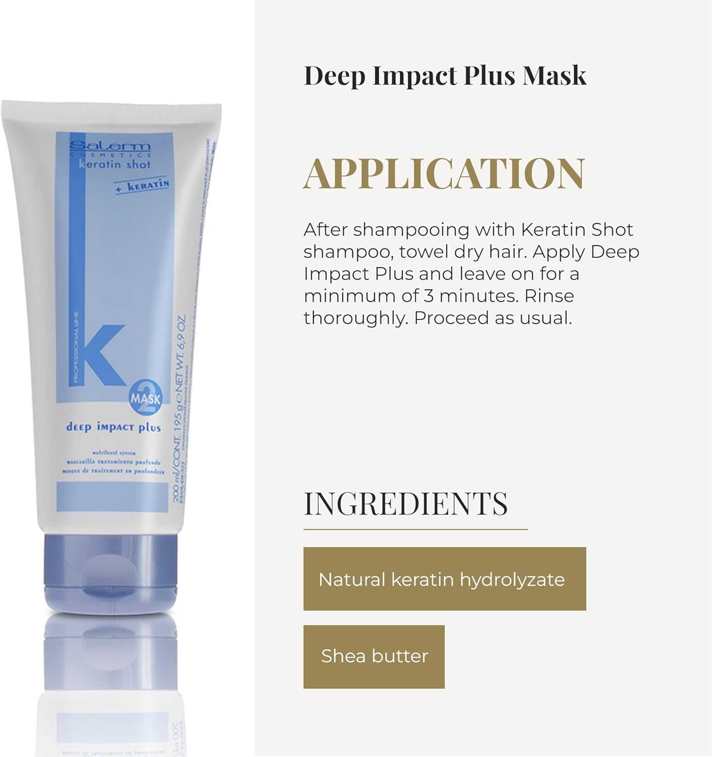 SALERM - Hydrating Hair Mask - Deep Impact plus - 200 Ml - Deep Hair Hydration - for Use after Keratin Shot + Keramix Treatment - Smooth and Straight Hair image number 2