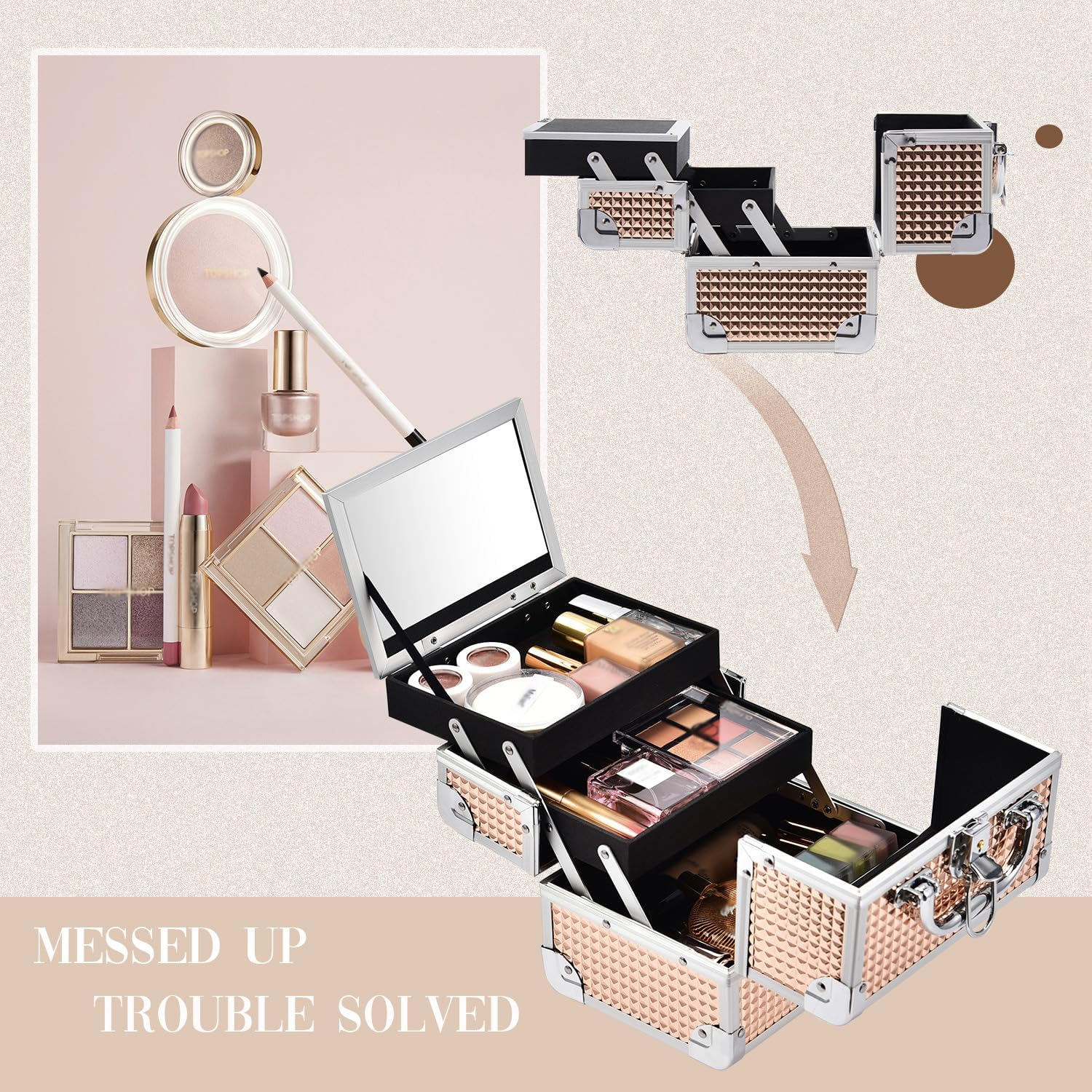 Make-Up Cosmetic Box Vanity Case Jewellery Storage Cabinet with Mirror 19.5 X 15 X 16 Cm image number 2