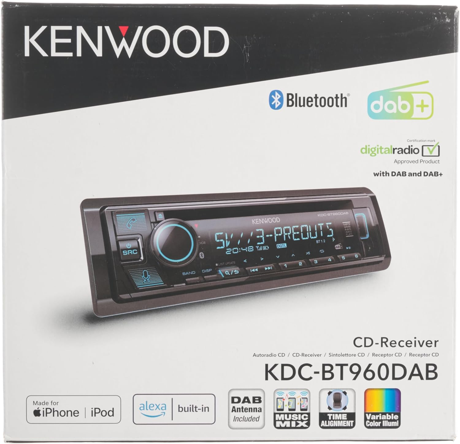 KENWOOD KDC-BT960DAB CD Car Radio with DAB+ and Bluetooth Hands-Free Kit (USB, Aux-In, 3 X Pre-Out 5V, Amazon Alexa, Sound Processor, 4 X 50 W, VAR. Lighting, DAB+ Antenna) image number 4