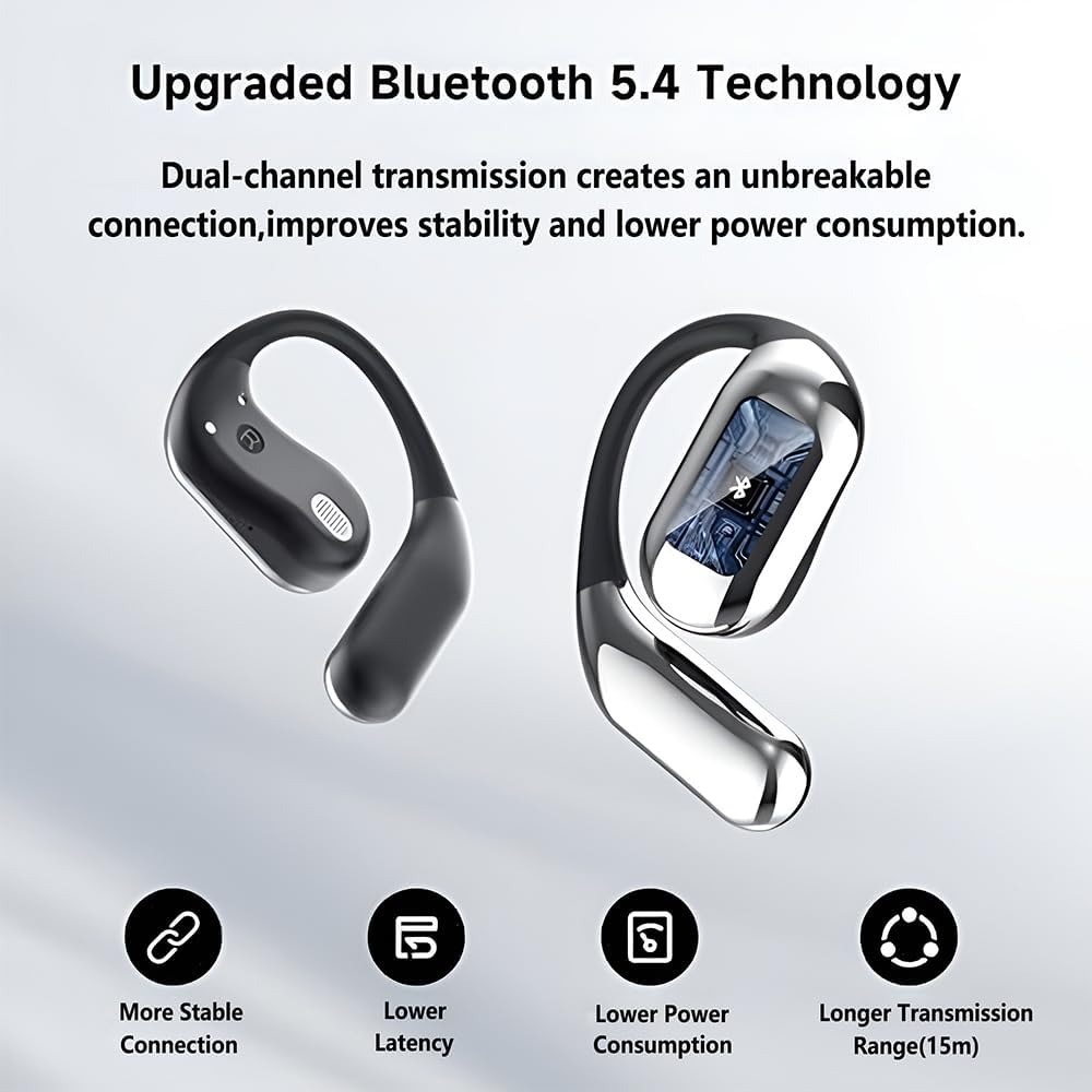 SPOTFISH Open Ear Headphones Bluetooth 5.4, Air Conduction Wireless Earbuds,Earbuds with Earhooks,14.2Mm Enhanced Bass, Earphones Clear Call, 48H Playback Time Sports and Running Office and Leisure - Black image number 4