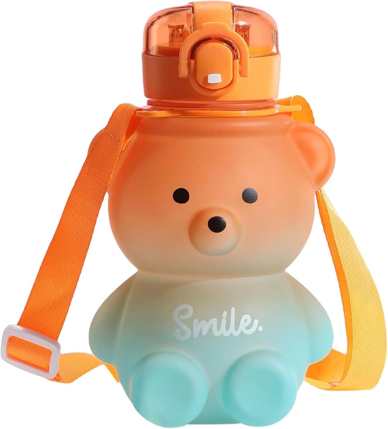 Yeanifeana Cute Teddy Bear Water Bottle 27Oz with Straw & Adjustable Strap, Bpa-Free Leakproof Portable Drinking Cup for Girls, School, Sports, Travel (Yellow)