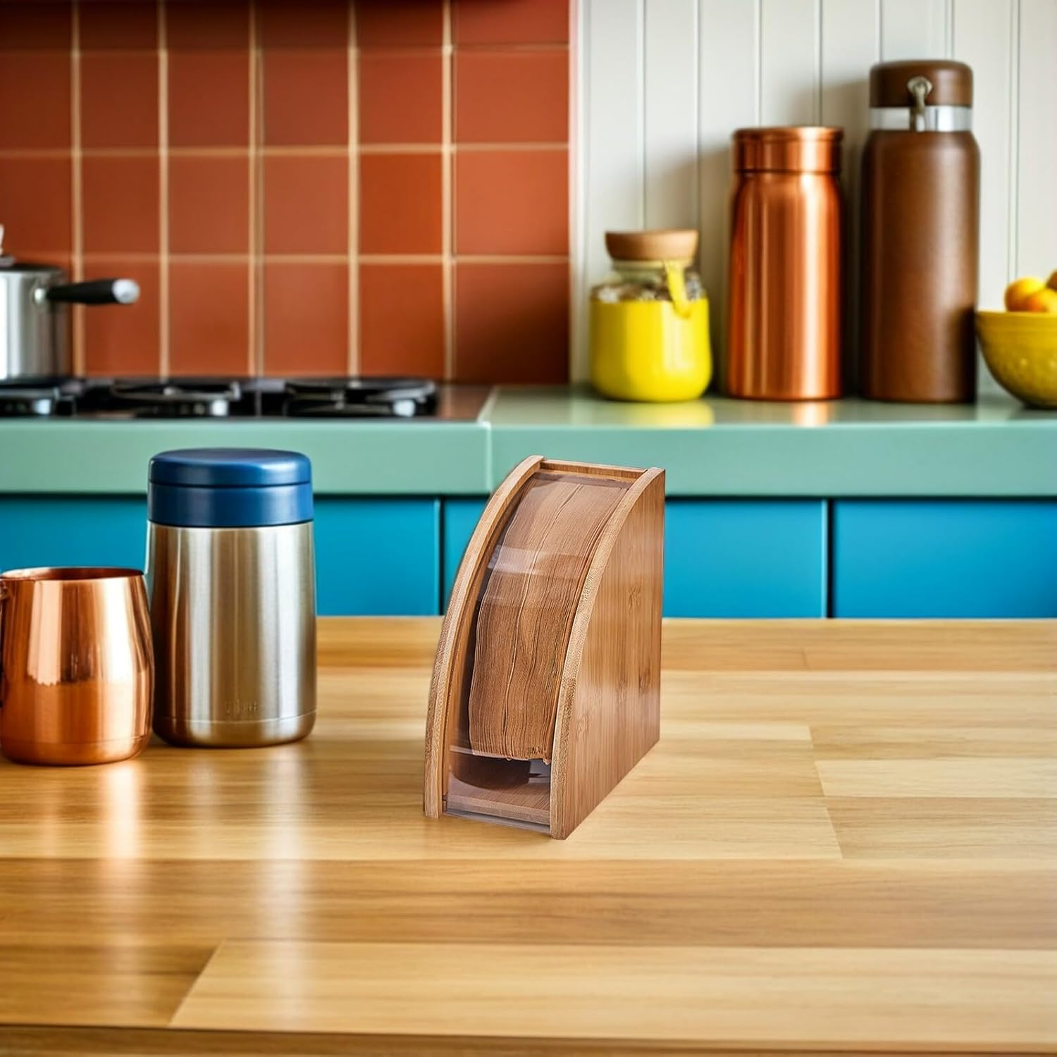 LIGIGWASH Natural Wood Coffee Filter Stand with Creative Grain Design Freestanding Simple Style Rack for Neat Storage of Coffee Filter Paper Desktop Organizer for Espresso and Tea