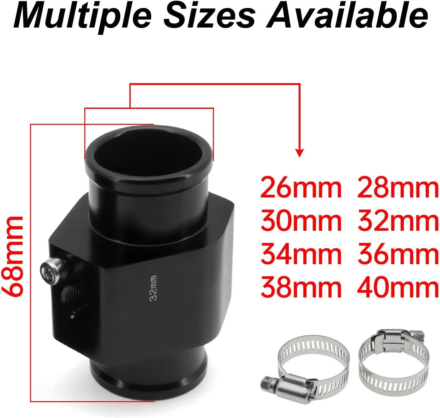 28Mm Universal Water Coolant Temperature Sensor Adapter with 2 Stainless Steel Hose Clamps &ndash; Radiator Hose Fitting for Temp Sensor Replacement