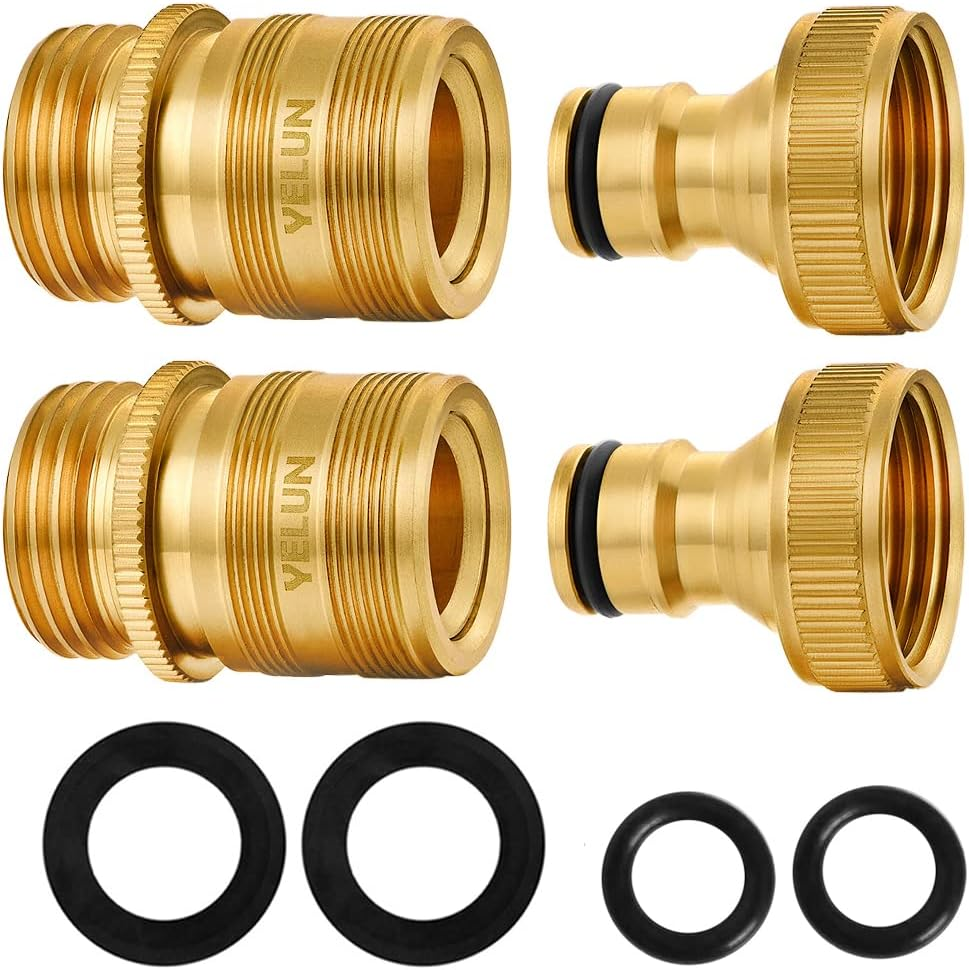Garden Hose Quick Connect Solid Brass 3/4 Inch GHT External Thread Easy Connect Fittings No-Leak Water Hose Male Quick Connector and Female Product Adapters (6 SETS)