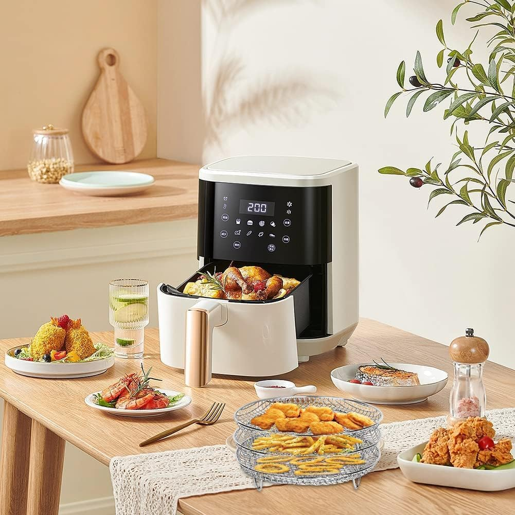 Air Fryer Rack, 3PCS Stackable Stainless Steel Dehydrator Rack, Air Fryer Basket Tray Compatible with Double Air Fryer, Ninja Dual Air Fryer Accessories (Round) - Rectangle image number 7