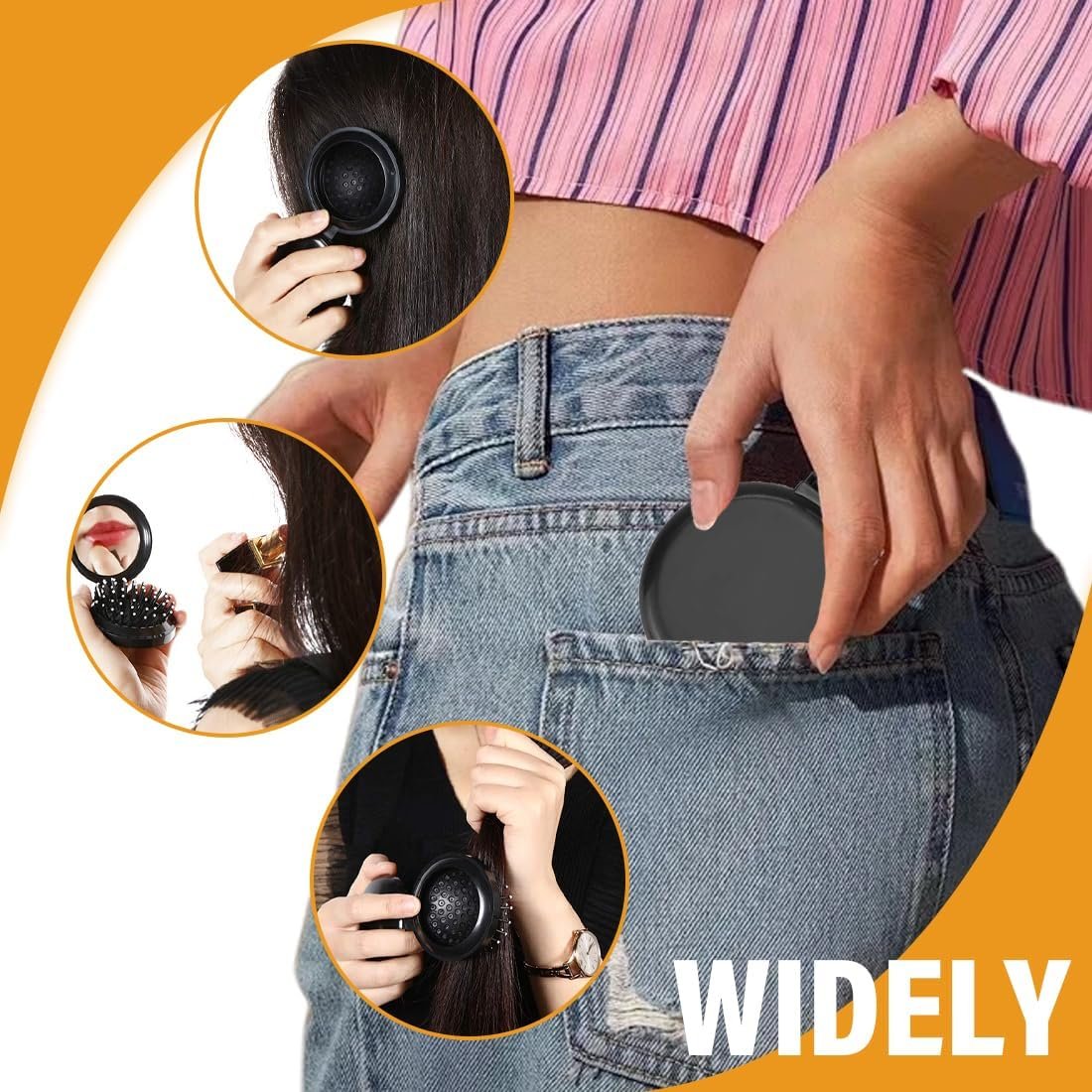 Weddhuis Pack of 2 Foldable Hair Brushes Travel Mirror Portable Pocket Hair Comb Hair Massage Comb for Men Women Girls (Travel Size, Mini, Compact)