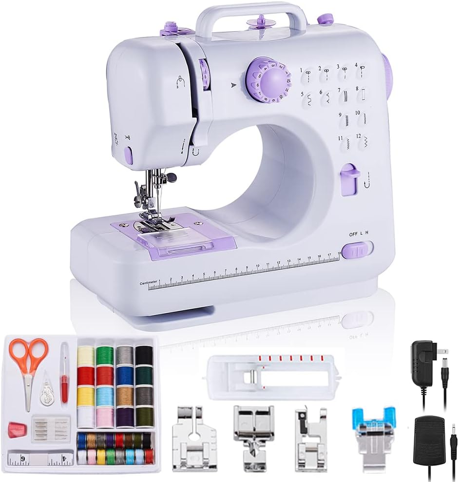 Rxmeili Sewing Machine Portable Mini Electric Sewing Machine for Beginners 12 Built-In Stitches 2 Speed with Foot Pedal，Light, Storage Drawer image number 4