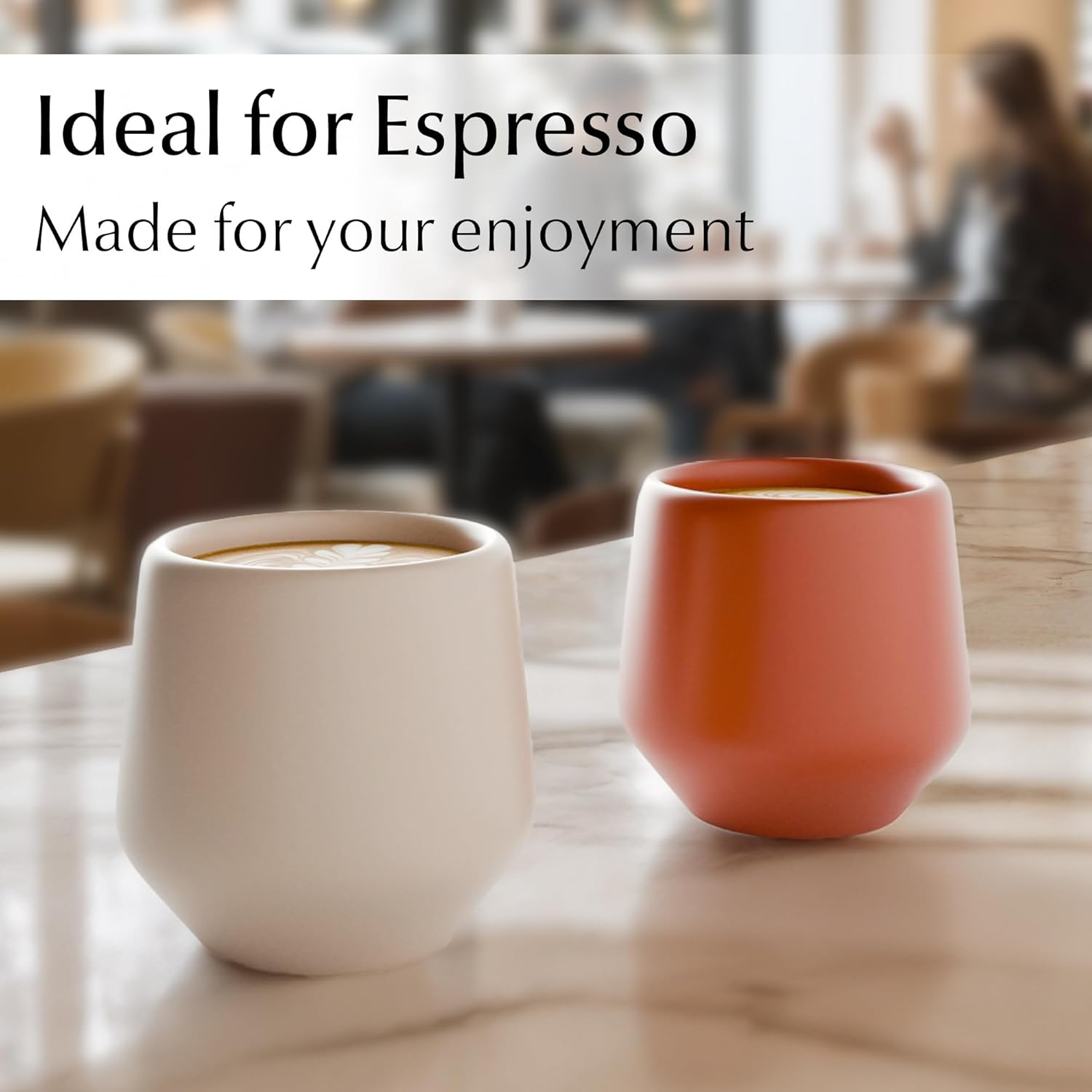 MIAMIO - Espresso Cups Set of 4 (90 Ml) / Espresso Cup, Ceramic Espresso Cups, Handleless Mug, Japanese Tea Cups - Luxe Collection (Beige Pastel) - White image number 3