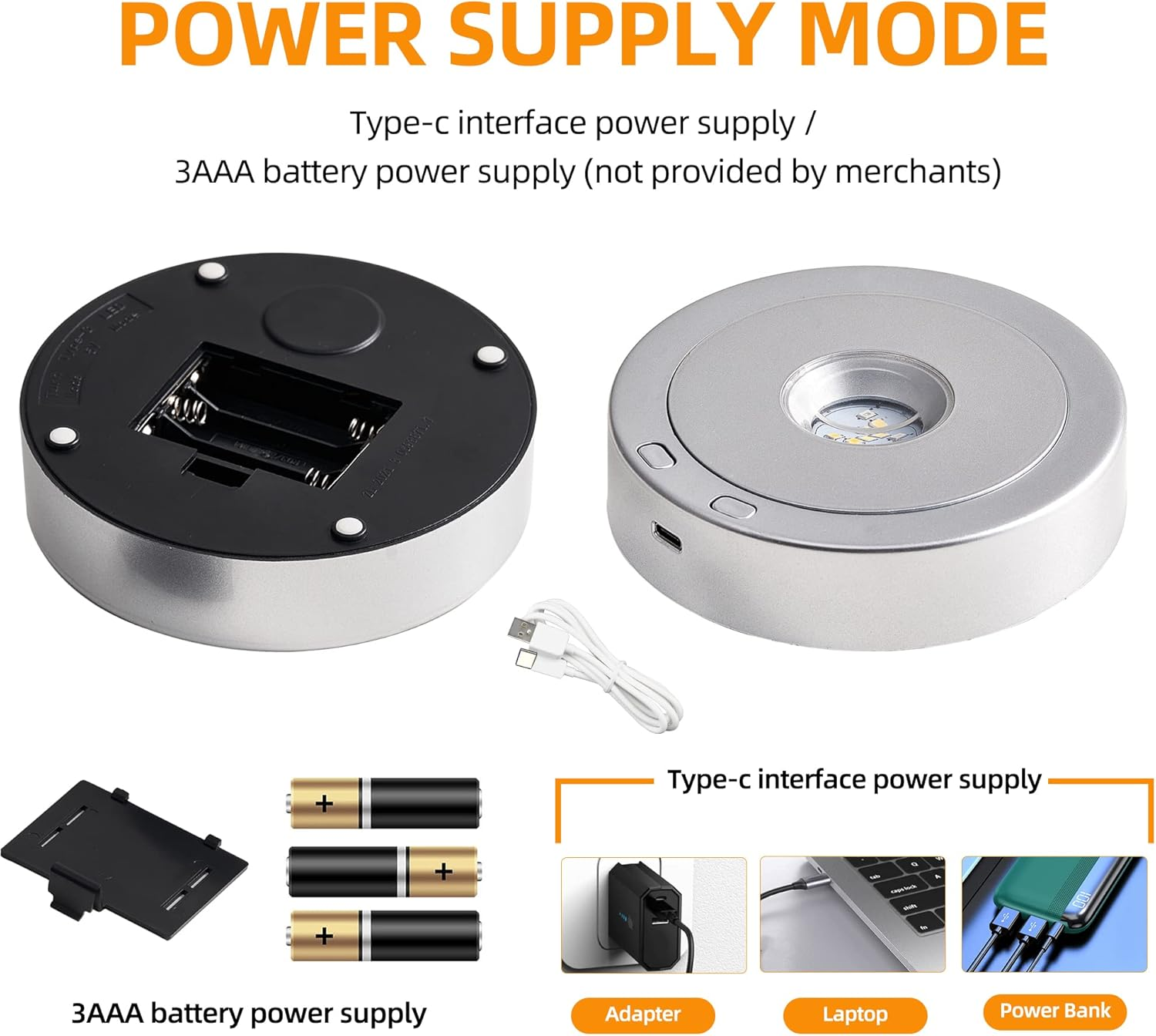 Rotating LED Display Base Colorful Light Crystal Display Base Stand,Suitable for Glass Crystal Spherical Artwork,Holiday Party Decoration. (Silver) - Silver image number 5