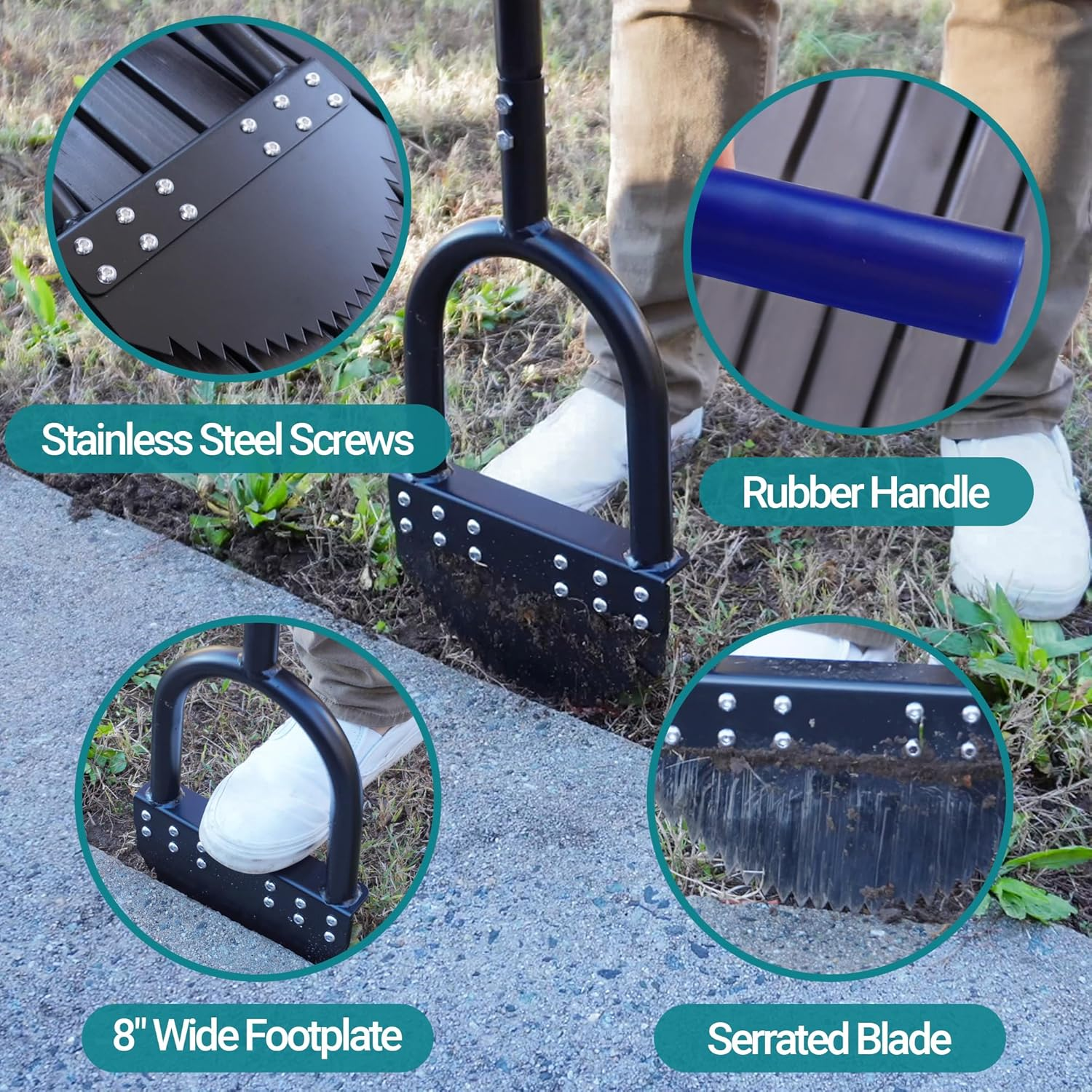 Edger Lawn Tool 41In Border Edger with Tempered Spring Steel Blade Long Rubber Handle Wide Footplate Rustproof Manganese Steel Half Moon Edger for Garden Maintenance image number 3