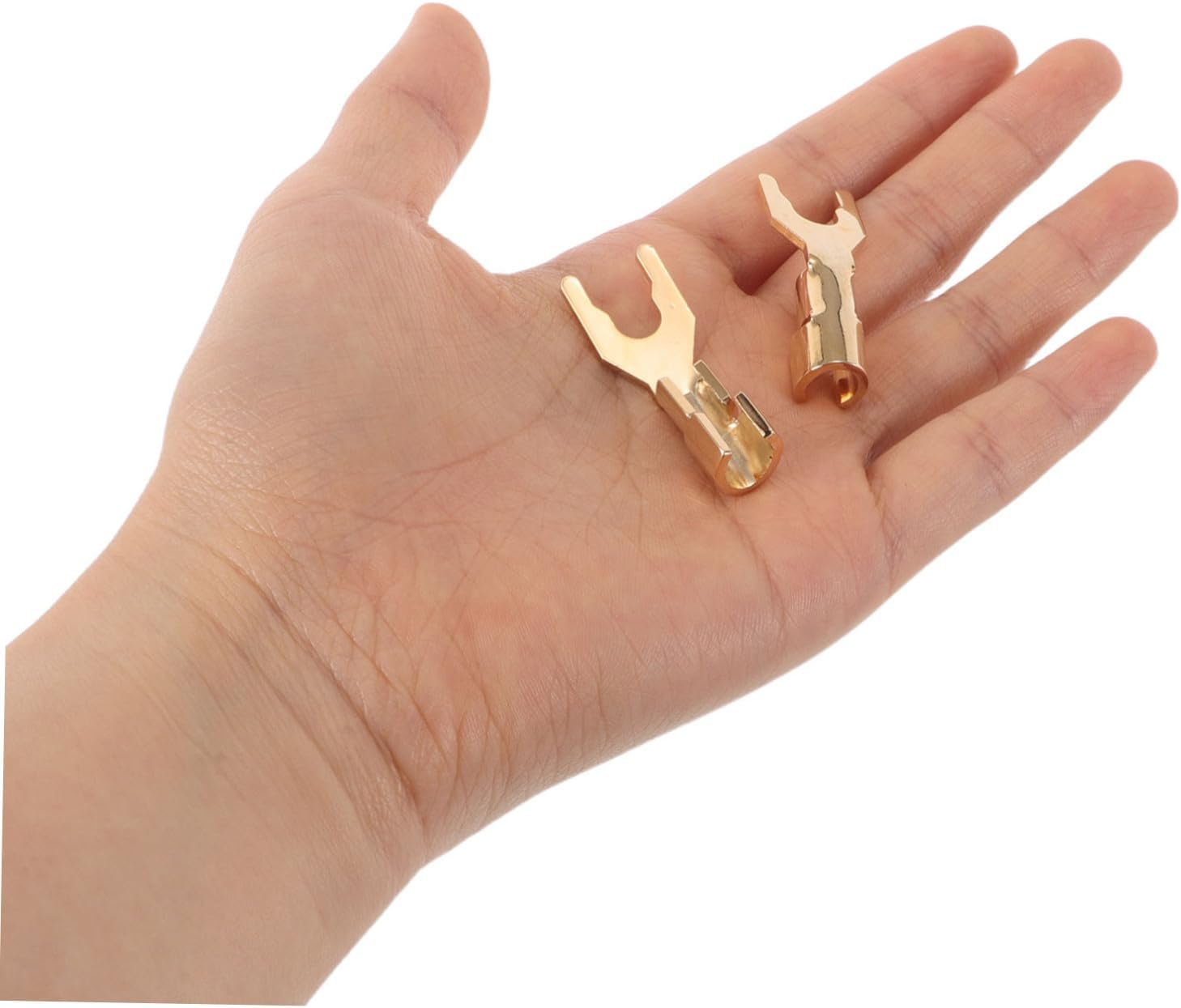 MERRYHAPY 2Pcs Gold Plated Speaker Spade Connectors Angled Hifi Banana Plugs for Secure Audio Amplifier Home Theater Recording Studio Wire Terminals Stable Design image number 1