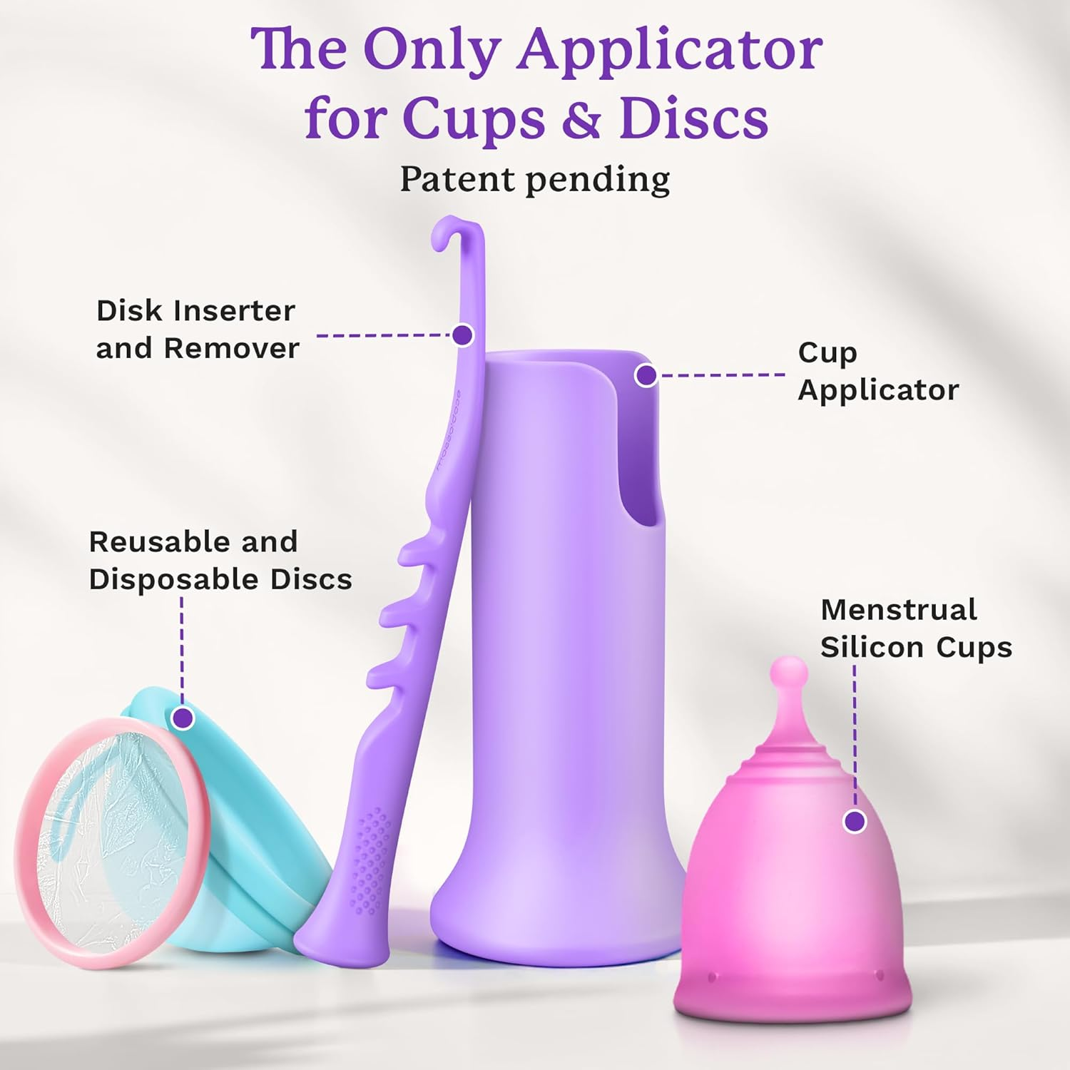 Ecoblossom Menstrual Cup & Disc Applicator Tool - Comfortable & Easy Insertion & Removal - Compatible with Most Period Cups and Discs (Purple) - Purple image number 3