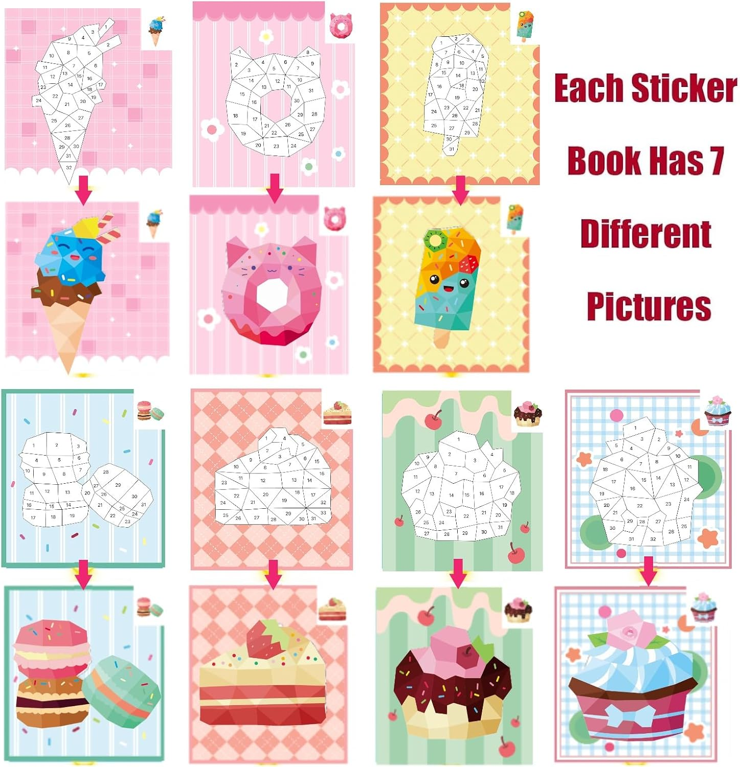 2 Sets Sticker Paint Number Book Kids: 14 Unique Masterpieces, Sticker Art Activity Book for Kids, No Mess Creative Fun, Paint by Numbers Style for Birthday Halloween Christmas Party Favors Travel image number 2