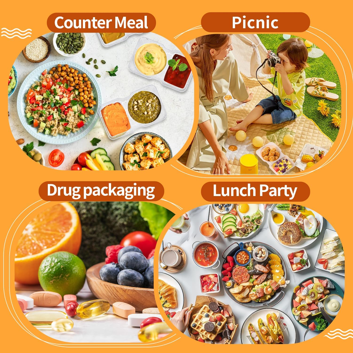 40PCS Reusable Snack Pack, Double Snack Containers with 2 Compartments, Food Container Box for Meal Prep, Salad Dressing, Dipping Sauce, Sampling, Travel Snacks image number 5