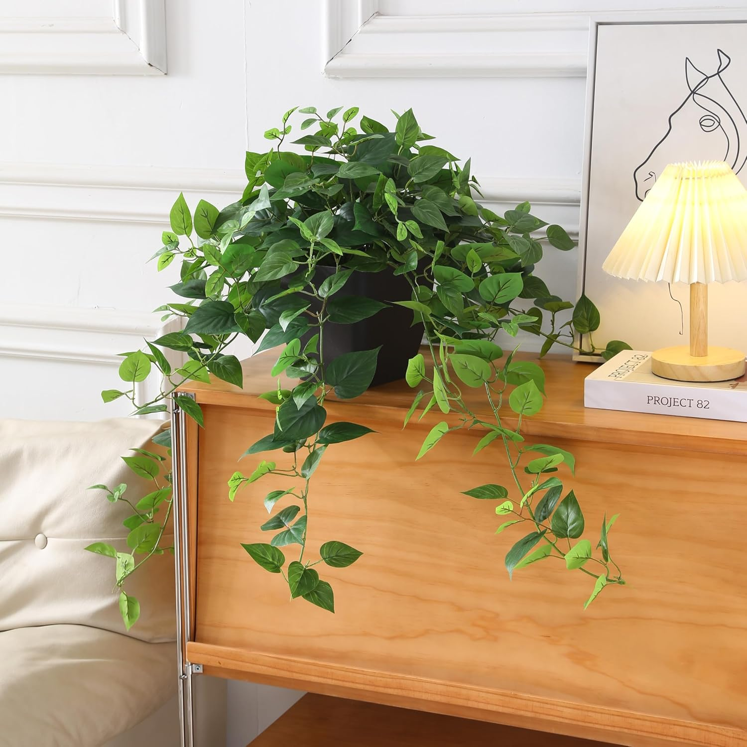 365 Blooming Decor Realistic Artificial Pothos Ivy Plant, Silk, for Office, Home Decor, 30" H X 22.8" W, in Contemporary Black Pot //No Assembly Required//Fade-Resistant. image number 5