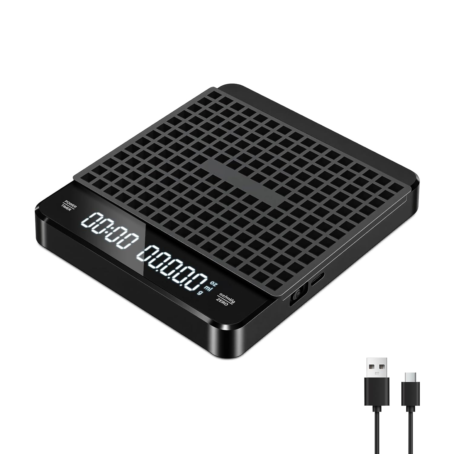 Joywoof Coffee Scale with Timer, 3Kg/0.1G Drip Espresso Scale with Auto Tare High Precision Kitchen Scale, Rechargeable Kitchen Food Scale with Digital LED Display Black image number 6