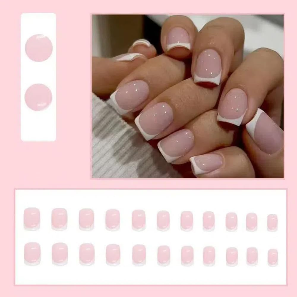 Ztcily False Nails Short French Nude False Nails Square Natural Short Pink for Women Girls image number 4