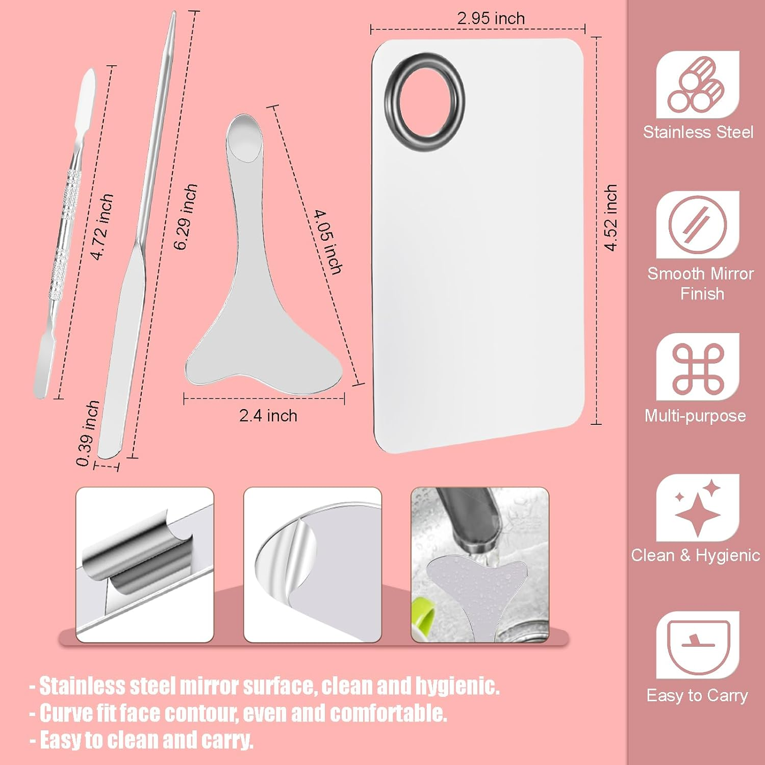 4 Pcs Makeup Spatula Korean Set, Spatula Makeup Korean Foundation Spatula, Stainless Steel Cosmetic Makeup Palette, Korean Makeup Spatula, Makeup Mixing Palette Cosmetic Spatula Skin Care Spatula Tool image number 3