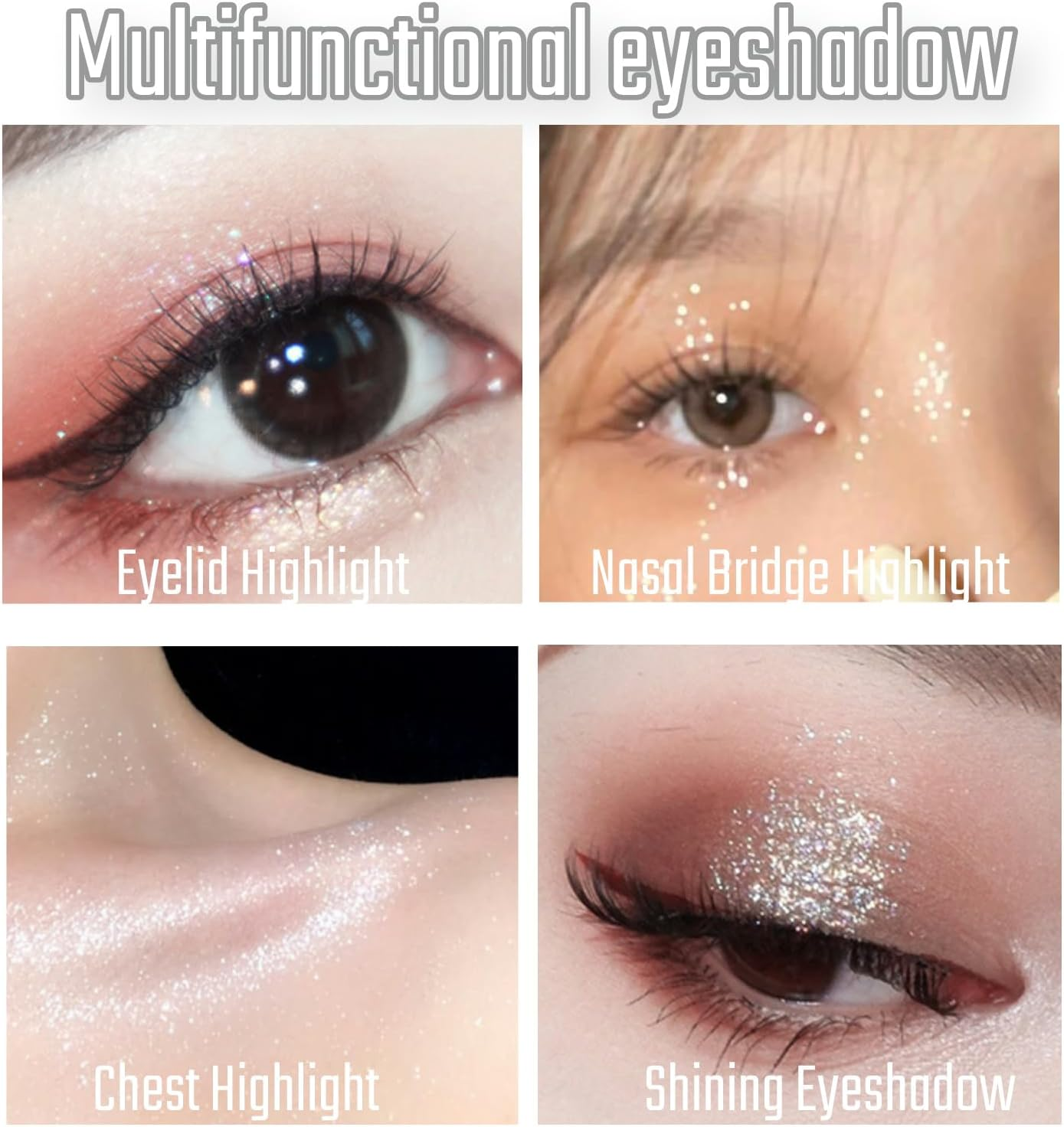 Shimmer Glitter Eyeshadow Palette, Korean Eye Glitter Makeup, Ultra-Blendable, Sparkle Silver Champagne Gold Eye Shadow, Single Shade Metallic Pigmented Color image number 3