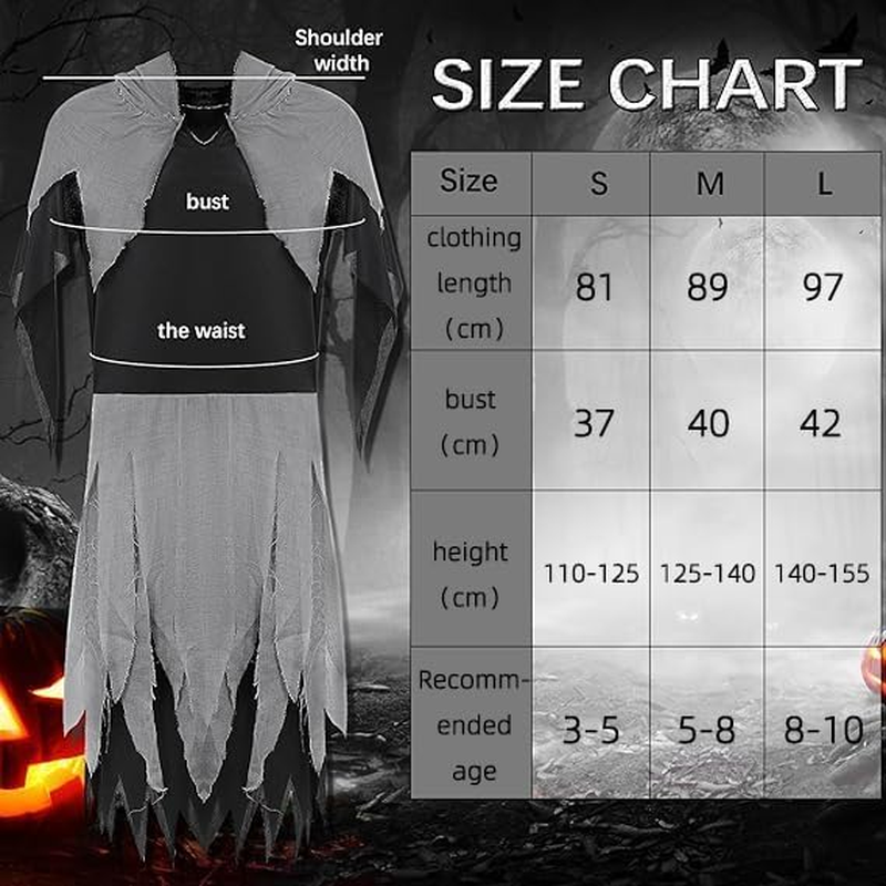Girl Grim Reaper Costume Scary Cosplay Halloween Robe Creepy Spooky Dress Roleplay Angel Dark Outfit image number 4