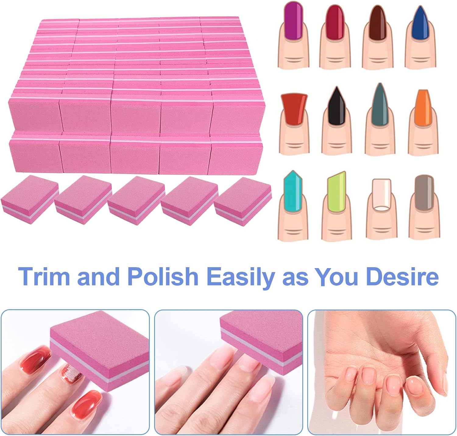 Nail Buffers (100 Pack), Mini Buffer Block Nail File for Acrylic and Natural Nails, 100/180 Grit Nail Buffer Block Bulk Buffing Blocks for Nail Buff Professional Manicure File Blocks Set Hot Pink image number 4