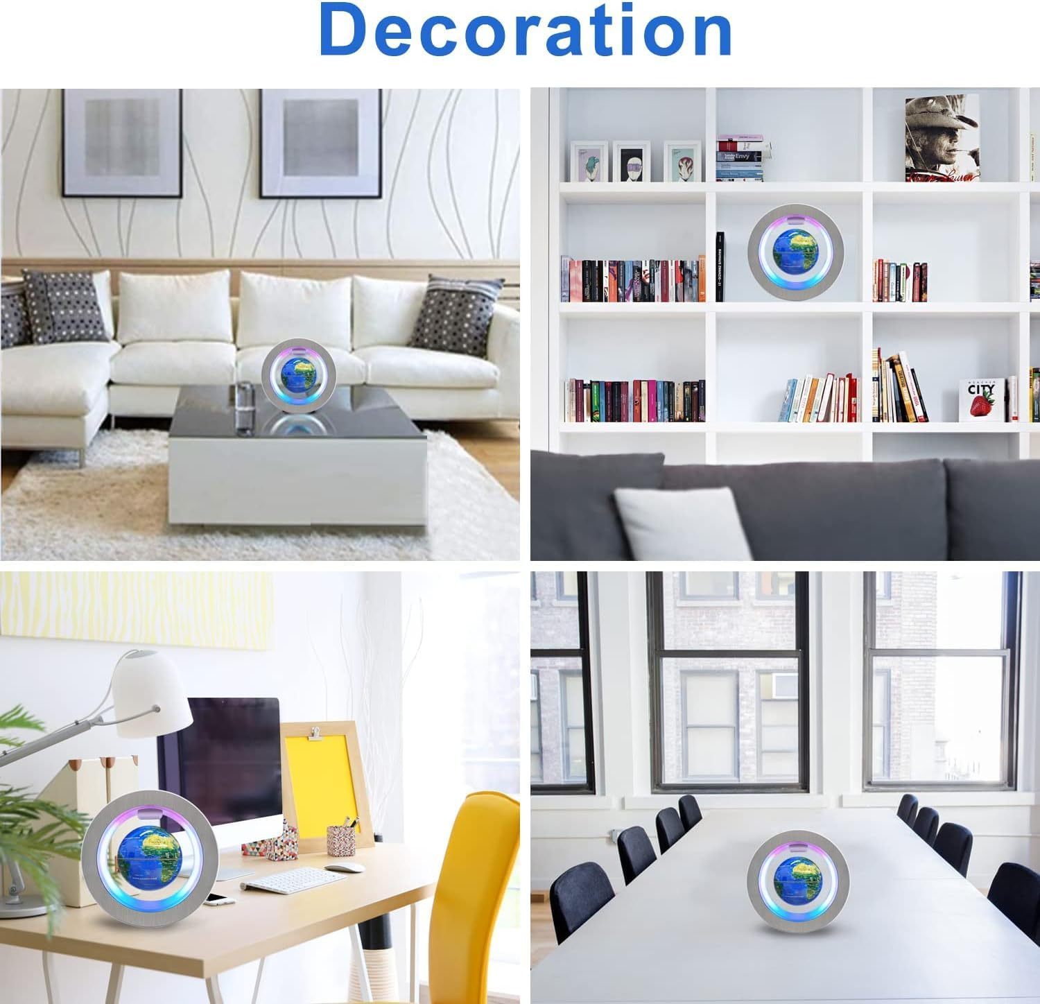 Flagest Magnetic Levitation Floating Globe - Levitating O Shape Globe with LED Lights for Educational Home Office Desk Decor - Birthday Holiday Party Chirstmas Gift (4Inches Globe), Blue 1, Medium image number 5