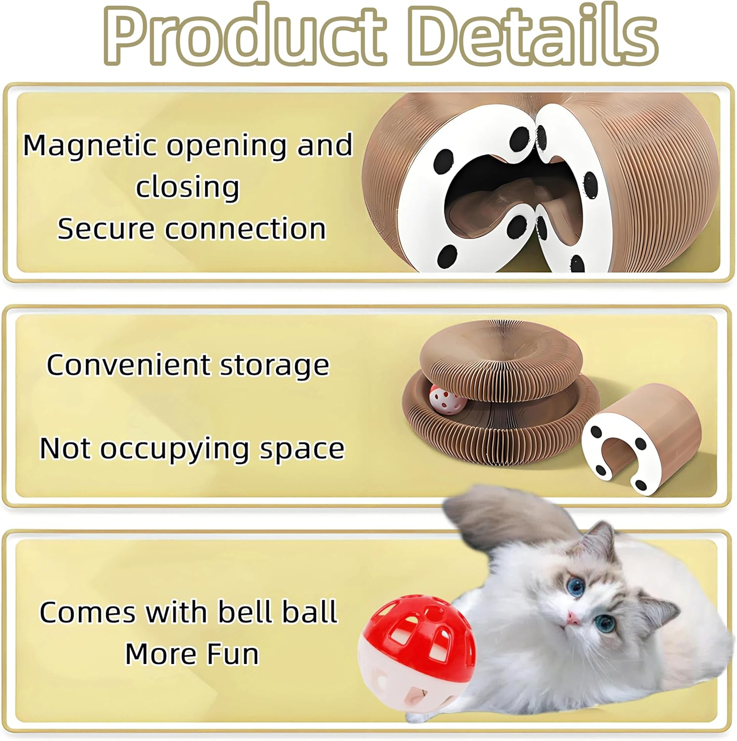 2026 New Kitty Kurl Cat Toy Scratcher,Cat Scratching Post,Interactive Magic Organ Cat Scratcher for Indoor Bored Cats,Cardboard Scratch Pad with Ball (1PC) image number 3