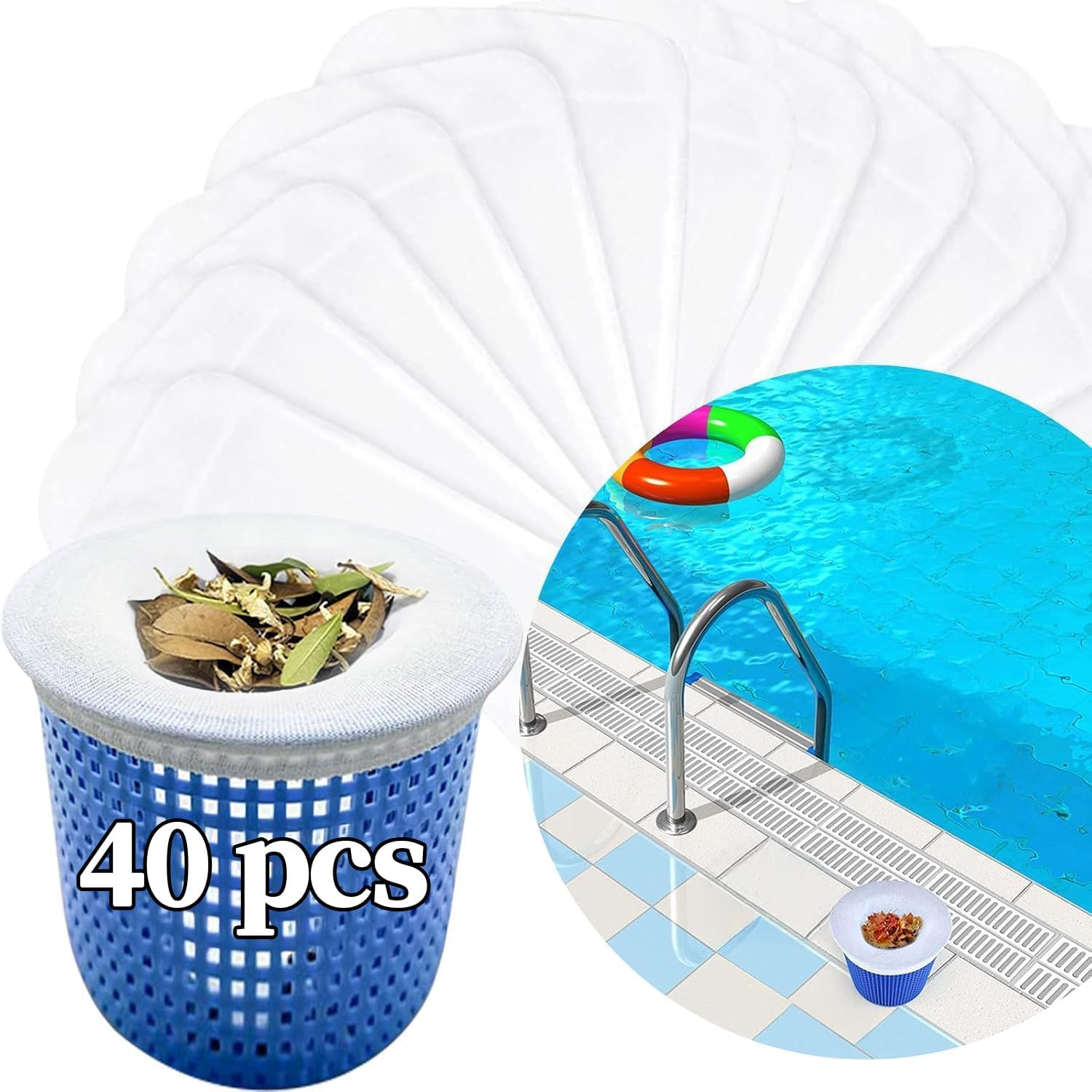 40Pcs Reusable Pool Skimmer Socks, Ultra Fine Mesh Filter Sock Net for Skimmer Baskets, Skimmers Cleans Debris and Leaves for Pools image number 1