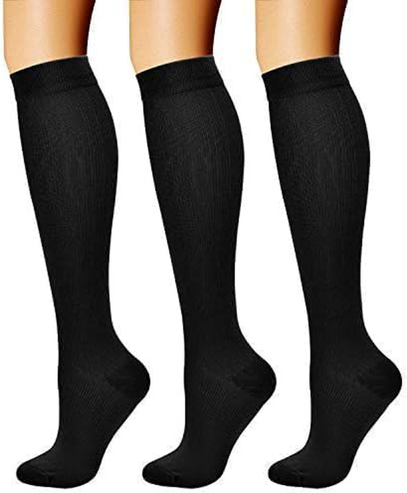 3 Pairs Compression Socks 15-20 Mmhg - Compression Stocking Best Support for Running, Swelling, Nurse, Flight, Nurses,Travel,Flying