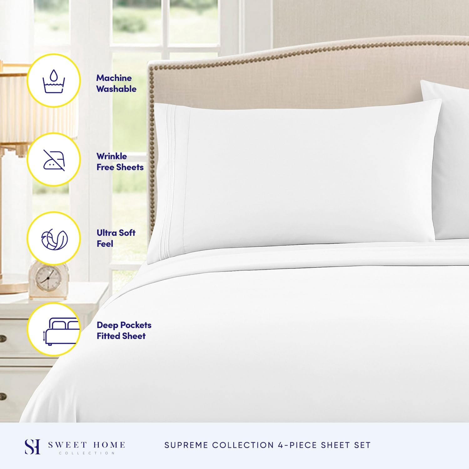 Split King Sheets - Breathable Luxury Sheets with Full Elastic & Secure Corner Straps Built in - 1800 Supreme Collection Extra Soft Deep Pocket Bedding Set, Sheet Set, Split King Size, White