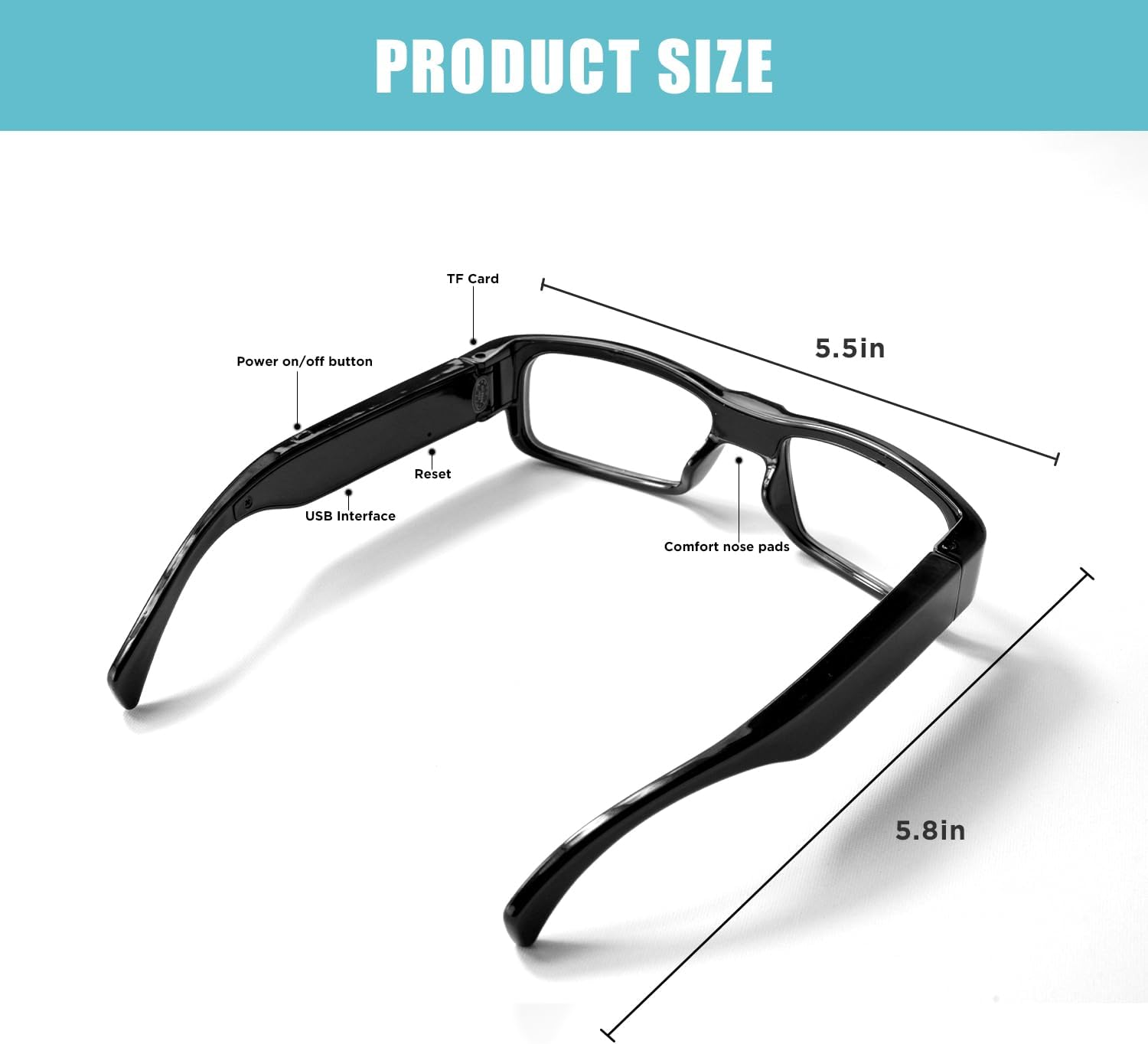 Dahocamgo 1080P Camera Glasses Video Glasses HD Eyewear Camera Video Cam Photo Taking Video Camcorder for Travel, Sports(Included 32G TF Card) image number 2