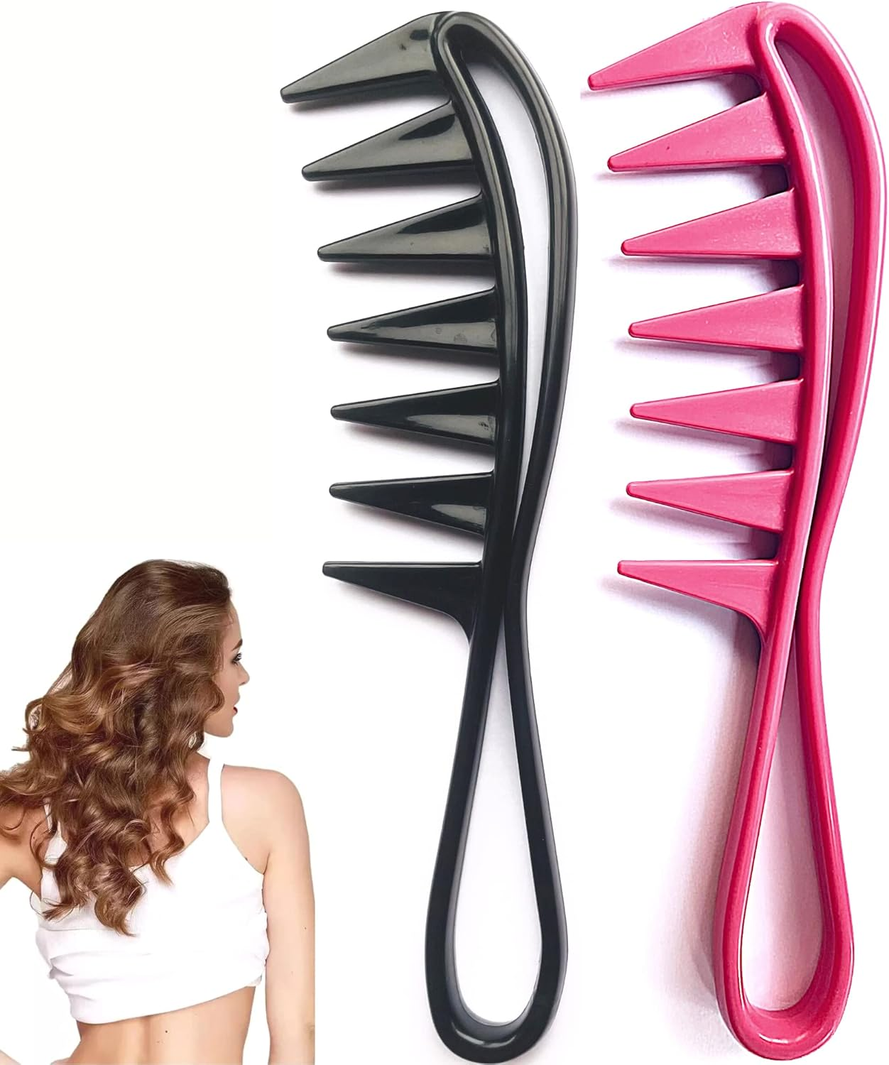 Wide Tooth Hair Comb for Detangling Curly, Smooth, Curly, Afro, Beard Antistatic, Heat Resistant Professional Hairstyling, Brush for Men, Women or Children (Pink)