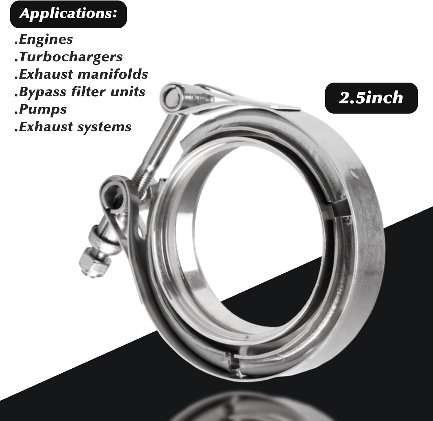 2.5 Inch Stainless Steel Exhaust V Band Clamp Male Female Flange Assembly, V Band Clamp with Flanges for Turbo Downpipes Exhaust Systems (2.5 Inch) image number 2