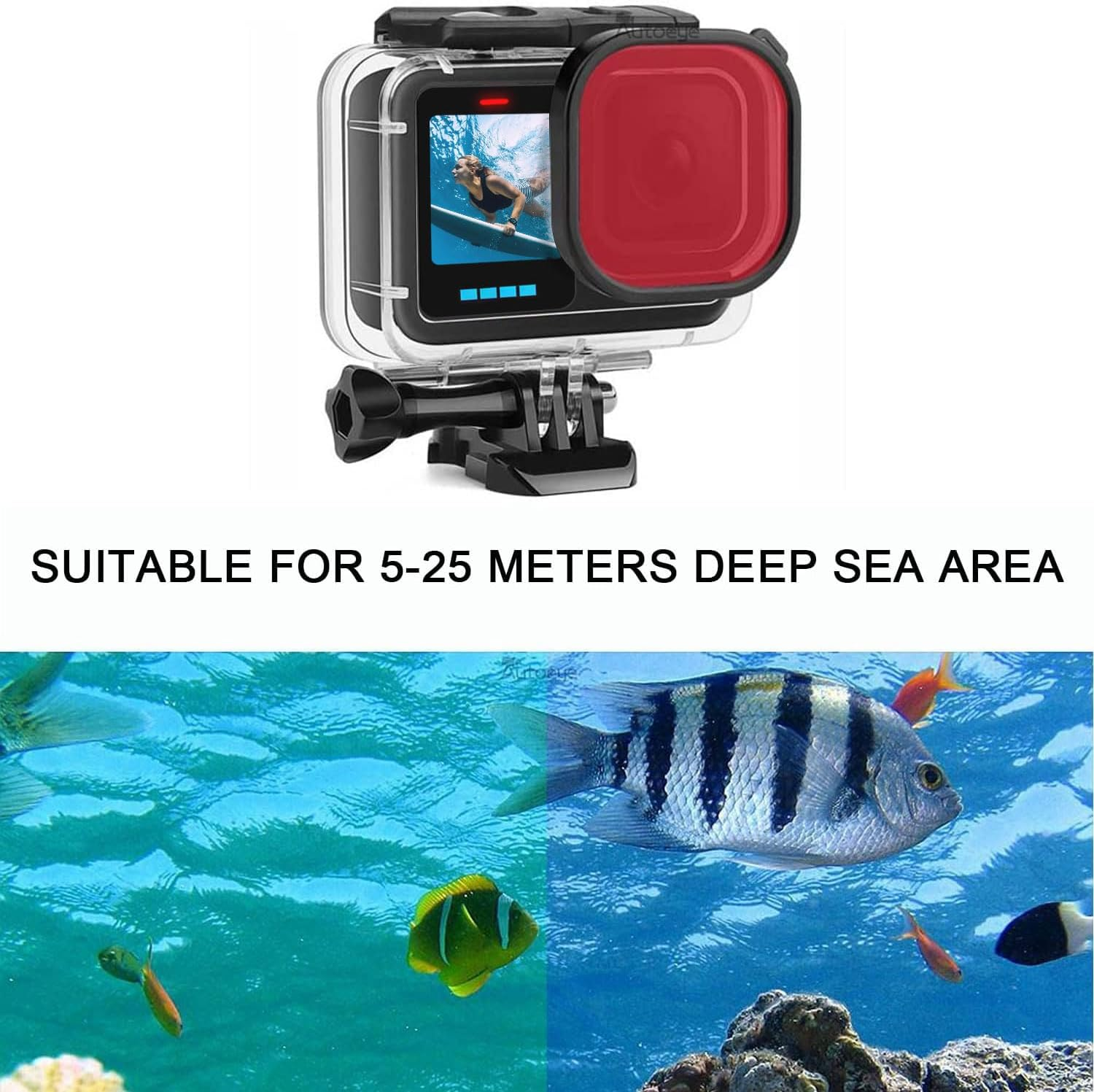 Fitstill 60M/196FT Underwater Waterproof Protective Case for Go Pro Hero 13 Hero 12 Hero 11 Hero 10 Hero 9 Black,3Pack Filter Monopod Floating Hand Grip Selfie Stick Hero13/12/11/10/9 Black Accessory image number 5