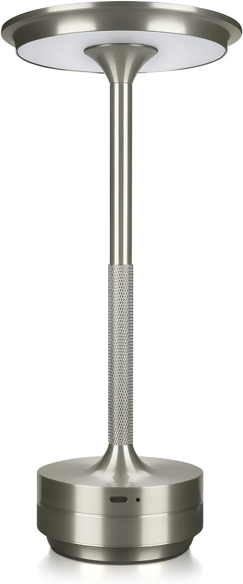 MMOBIEL Wireless LED Table Lamp, Rechargeable round Metal Lamp with Touch Control, Continuous 3-Colour Dimming, USB-C, 1800 Mah Battery for Bedroom, Restaurant, Indoor & Outdoor - Silver