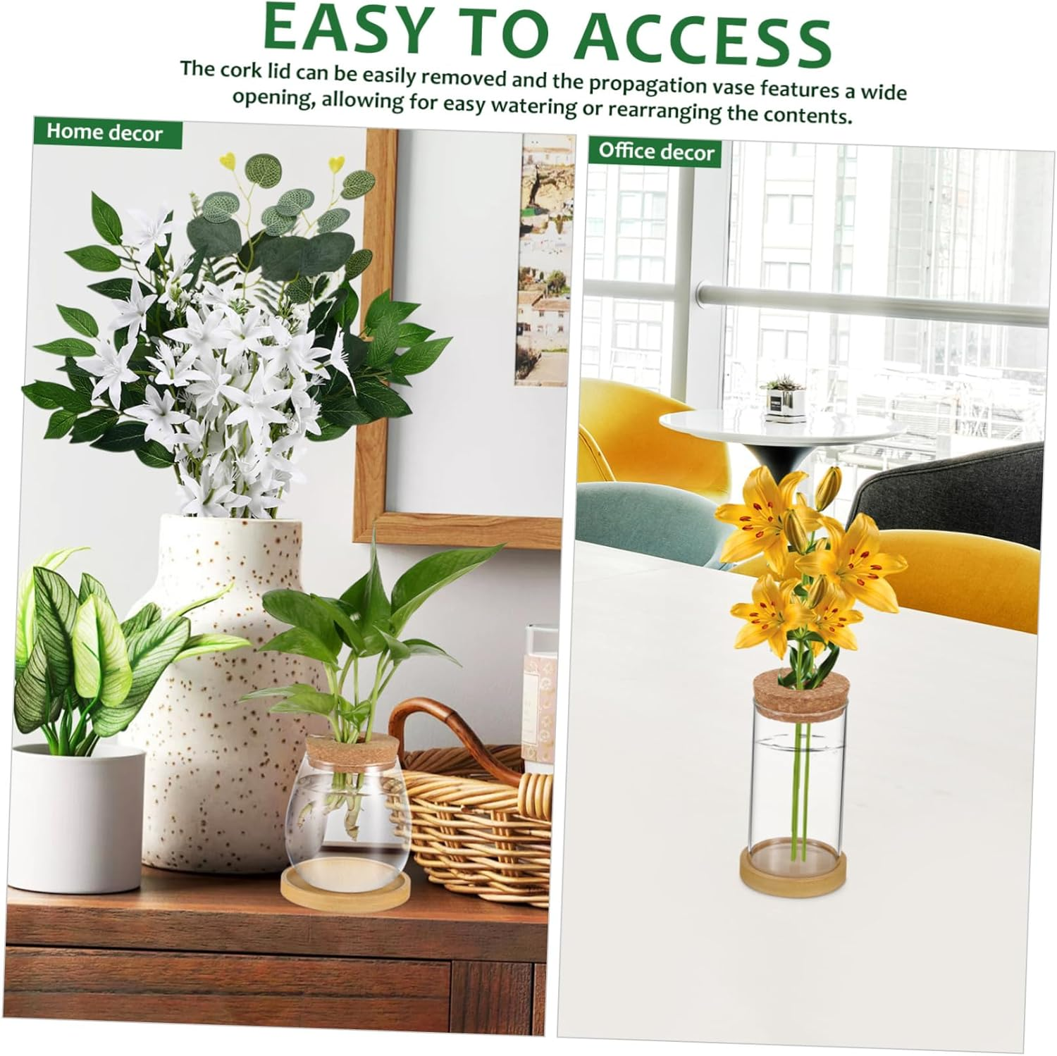 2Pcs Hydroponic Plant Vase Glass Terrariums Cork Lid Propagation Vases for Indoor Water Planter for Seedling Pots and Gardening Supplies image number 1