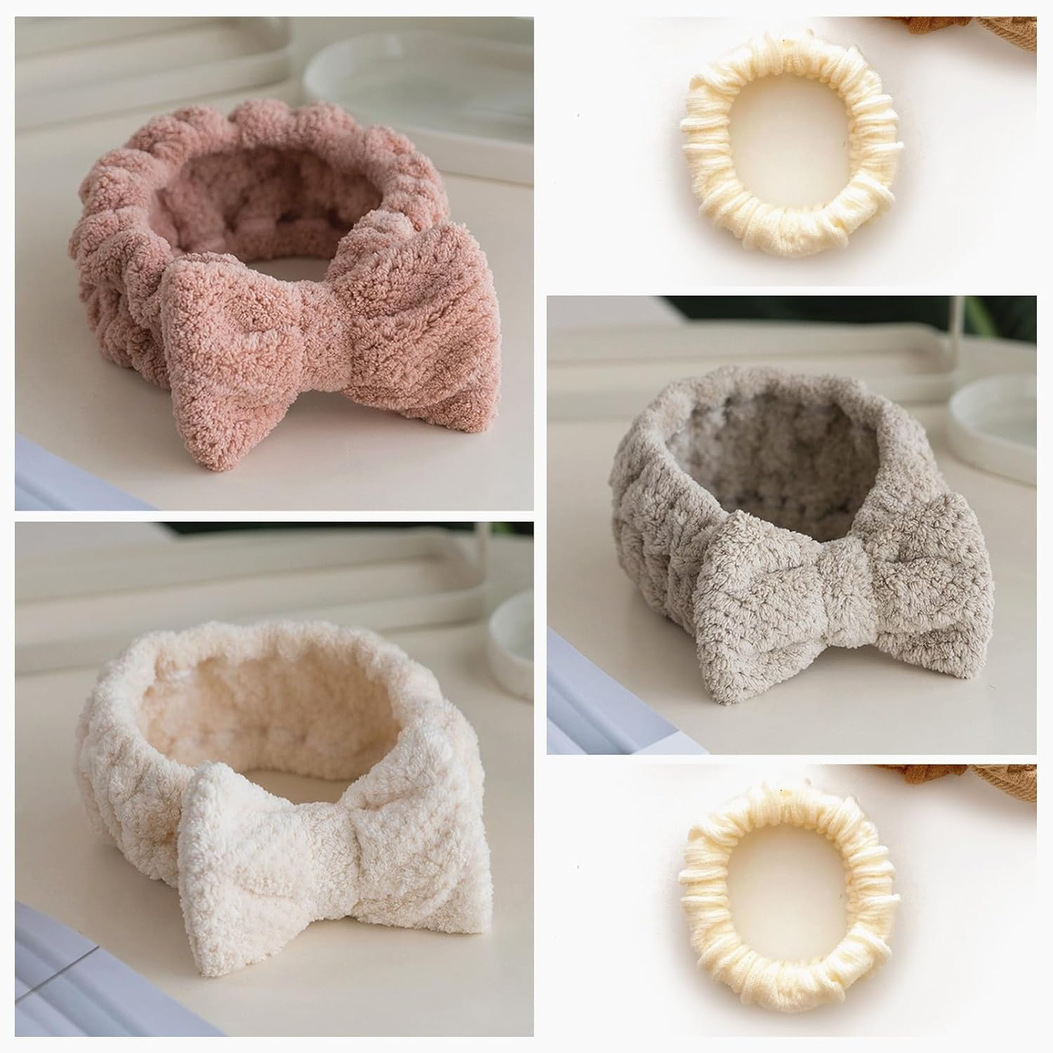 5Pcs Microfiber Bow Tie Headbands for Women, Headband Band for Spa Makeup Sports Yoga, Girls Facial Clean, Headband for Washing Face and Shower. image number 3