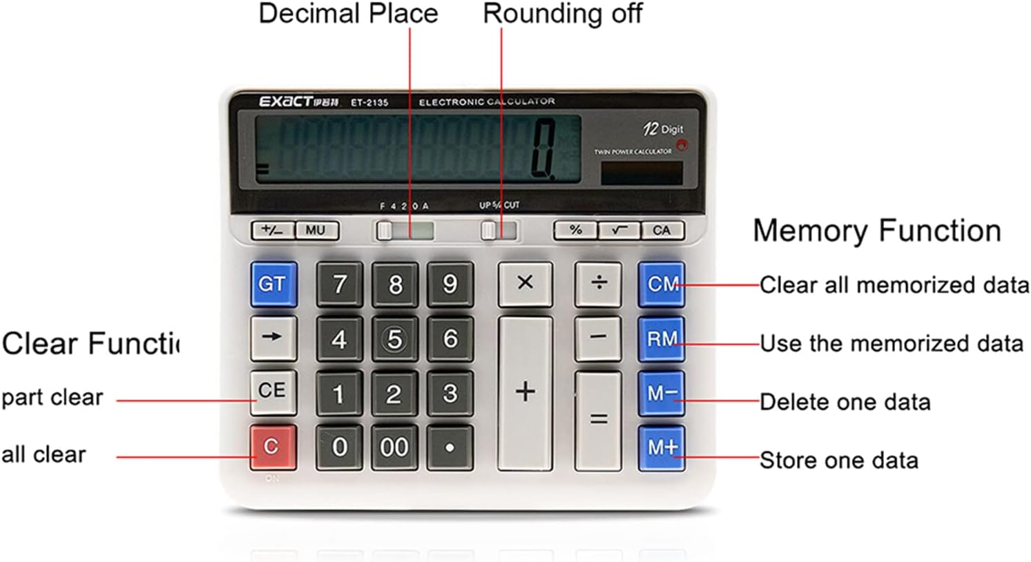 RAYWE Large Computer Electronic Calculator Counter Solar&Battery Power 12 Digit Display Multi-Functional Big Button for Business Office School Calculating image number 6