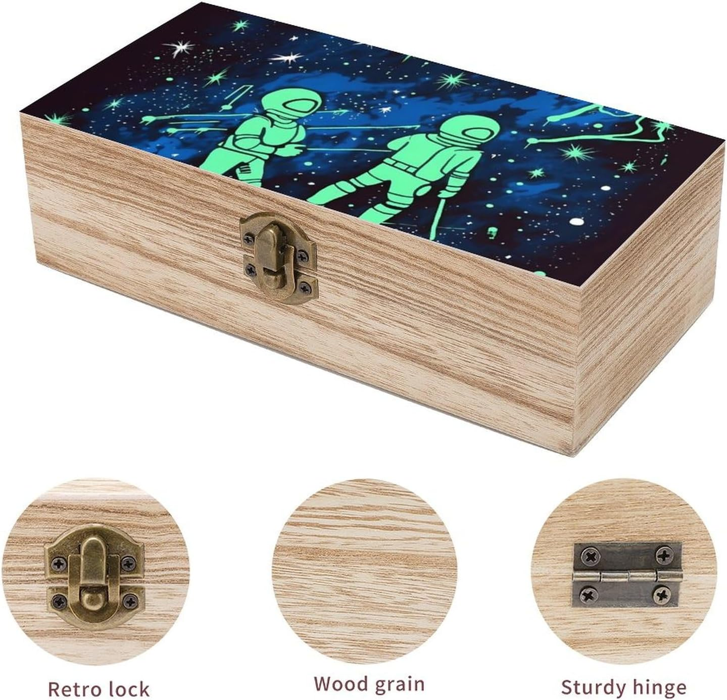 Glow in the Dark Wooden Box Wood Wedding Keepsake Boxes with Lids Small Decorative Boxes Lightweight Wooden Memory Storage Box for Crafts Keepsakes Jewelry Photo Letter Storage image number 1