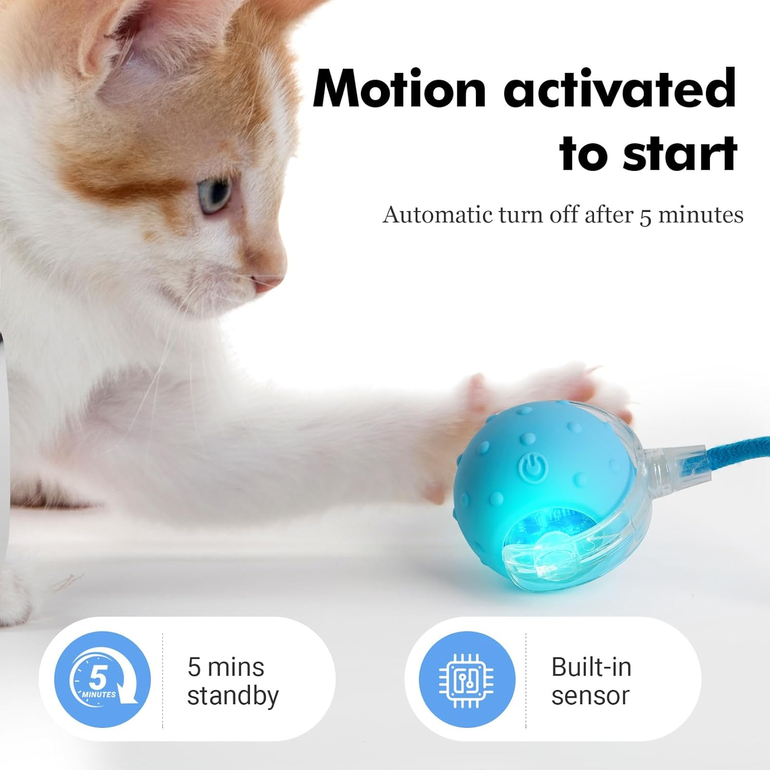 Interactive Cat Toy Ball for Indoor Cats, Upgraded 3.0 Automatically Moving Cat Toy Ball with Bird Sound, USB-C Rechargeable (Blue) - Blue image number 6