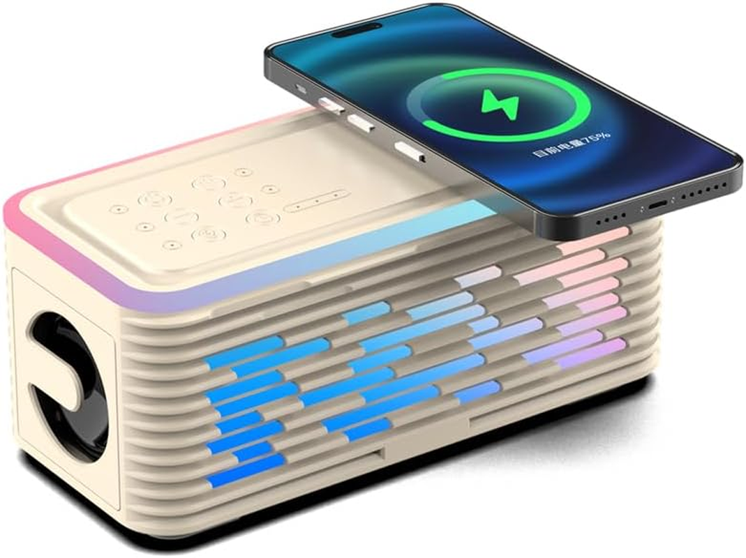 Wireless Charging Bluetooth Speaker, Stereo Surround Sound, 12 Hours of Playback, 24 Sleep Sound Effects, 5 Mood Lights, Support AUX, TF Card Input, Suitable for Boys, Girls, Family Holiday Gifts image number 6