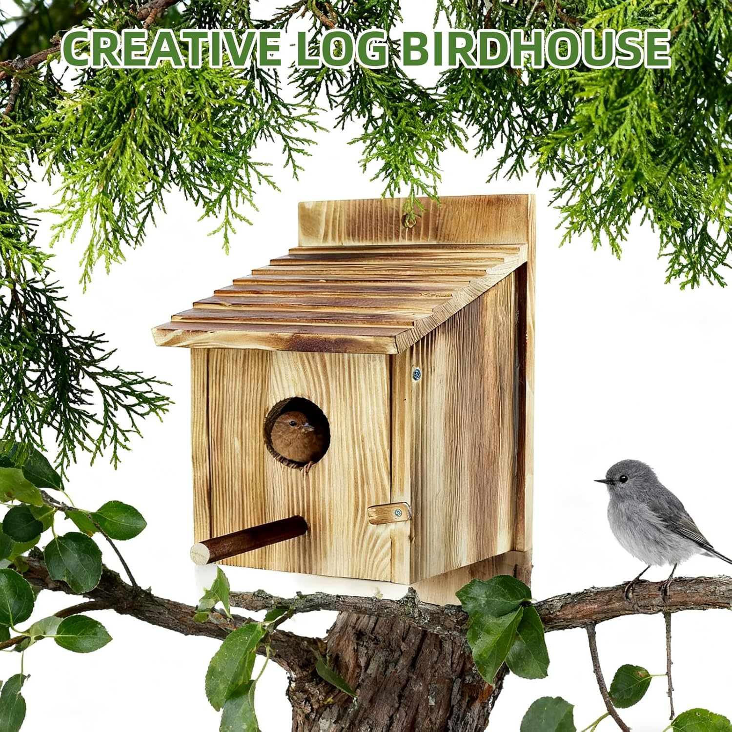 Bird House for outside with Predator Guard, Wood Bird Houses for outside with Pole Wooden Bird House for Bluebird Cardinals Hanging Birdhouse Clearance Garden Country Cottages (Brown) image number 3