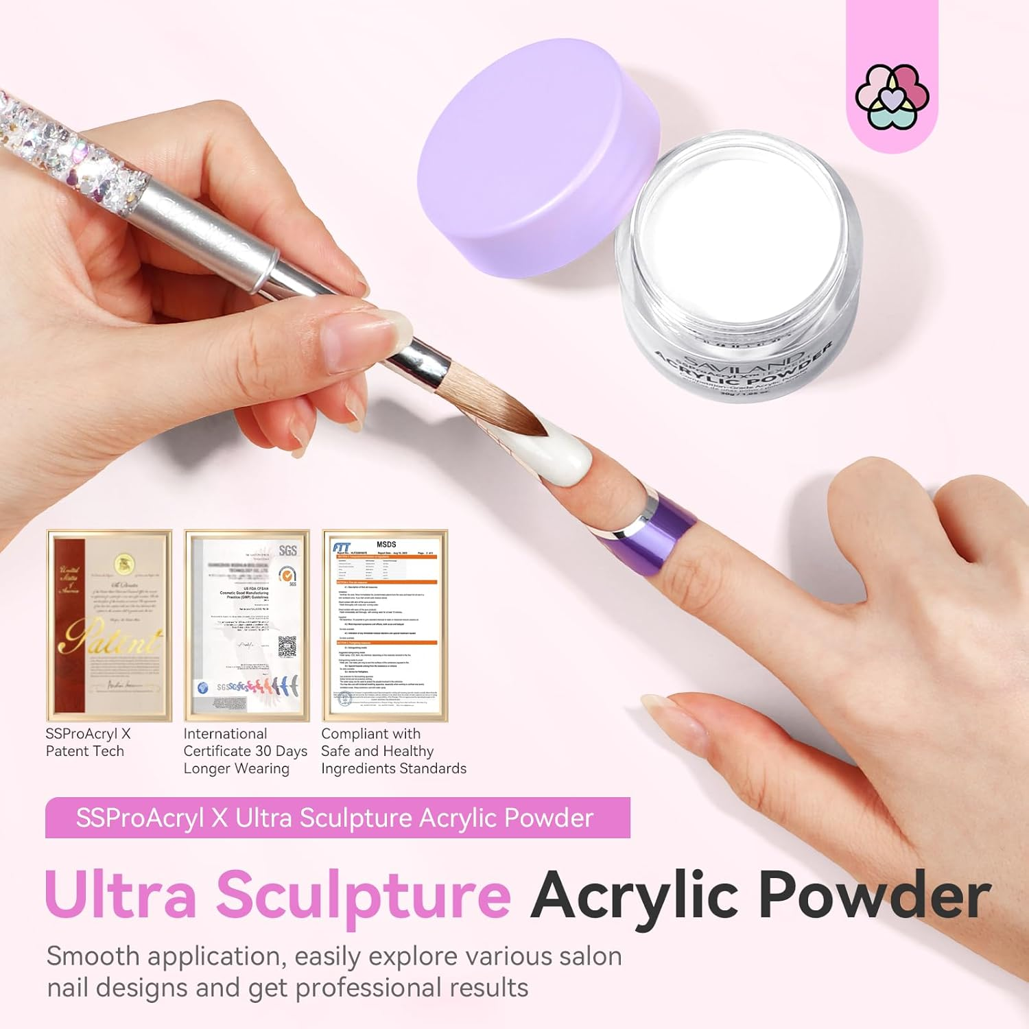 SAVILAND Ssproacryl X White Acrylic Powder Strong-Sturdy: 2024 Blending Tech Keratin Nail Acrylic Powder Ultra-Smooth Application Professional Powder for Nail Extension & Carving Nail image number 6