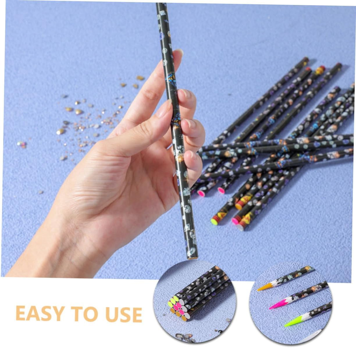 WEKADRIN 4Pcs Rhinestone Picker Wax Pencil Set for Nail Art Includes Yellow White Fuchsia and Fluorescent Green Dotting Tools for Gem Application and Manicure image number 5