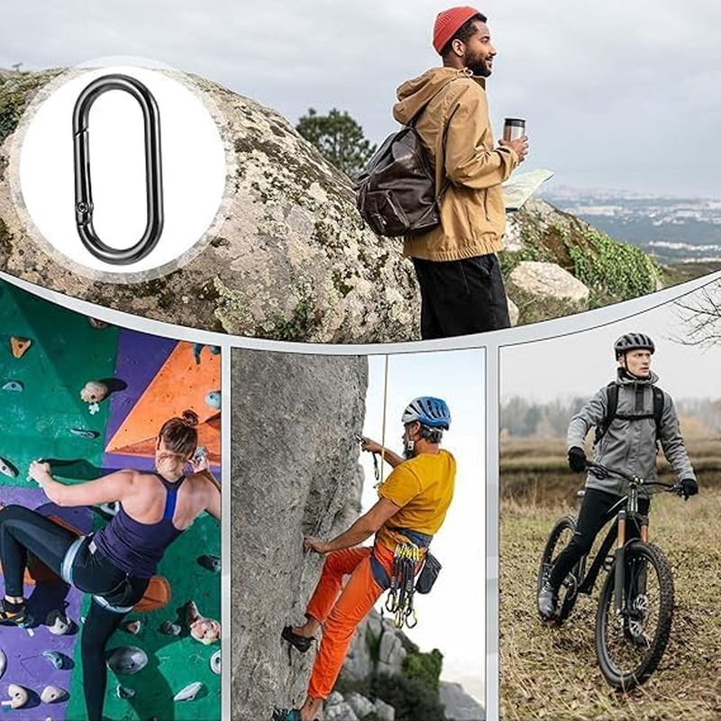 10Pcs Carabiner Clips Heavy Duty Snap Hooks Aluminium Alloy Keychain Hook Spring Loaded Climbing Clip Oval Ring Carabiner for Traveling Fishing Camping Hiking Black image number 4