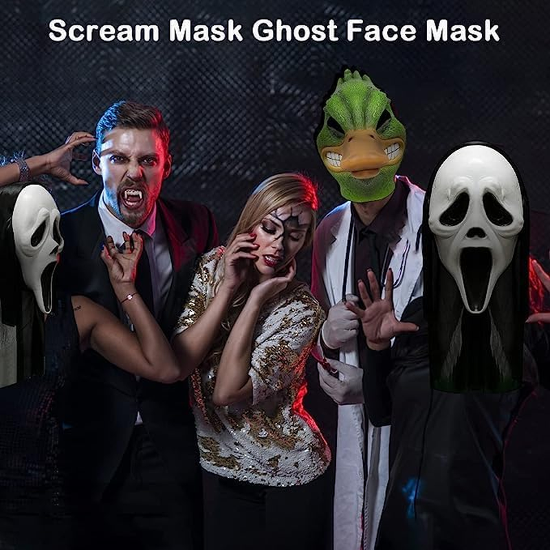 Ghostface Mask Horror Film Mask Scream Mask Party Mask Scary Props Halloween Mask Ghost Mask Masquerade Costume Accessories Suitable for Horror Parties (B)